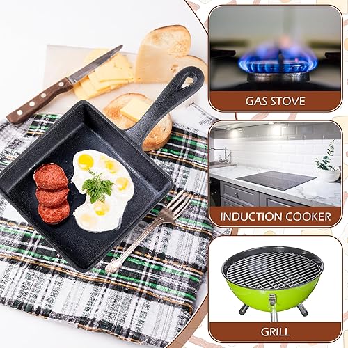 Miniatura 3 de Tioncy 12 piezas de mini sartén de hierro fundido de 4 y 5 pulgadas, sartén pequeña de hierro fundido negro, sartén antiadherente para huevos,