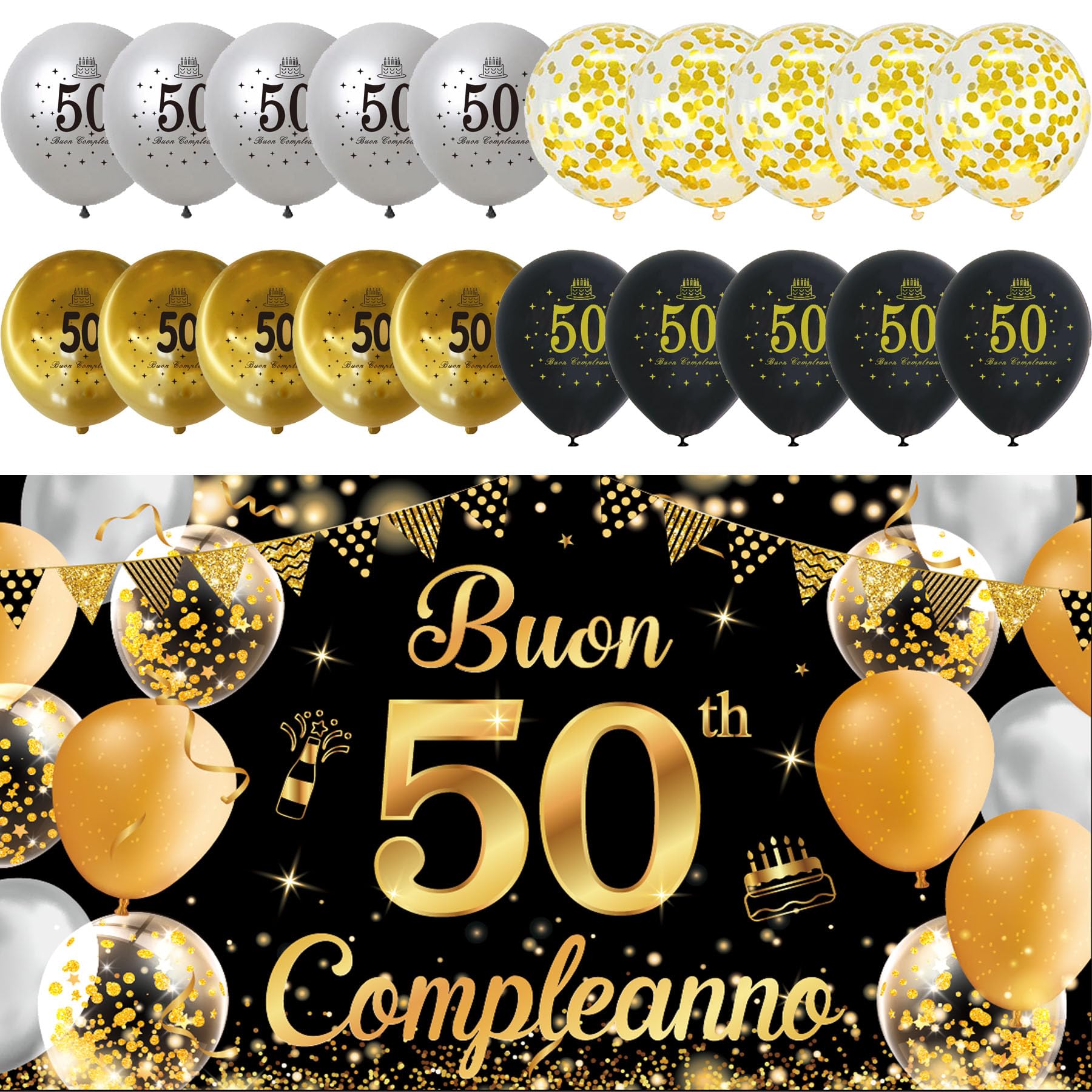 Striscioni Buon Compleanno 50 Anni - Festone e Sfondo per Festa di Compleanno - Addobbi Decorazioni per Donna e Uomo