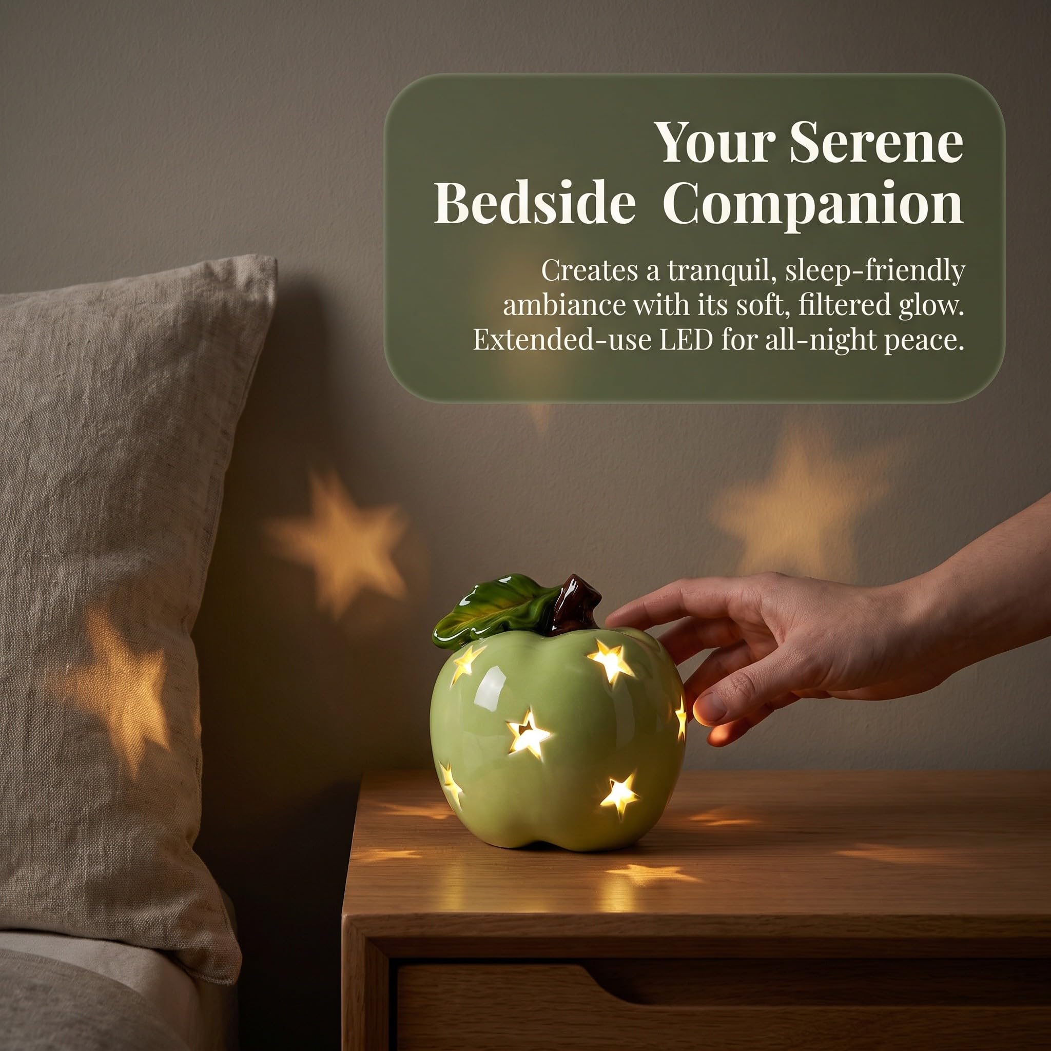 UKCOCO Luce notturna a LED a forma di mela verde in ceramica, decorazione