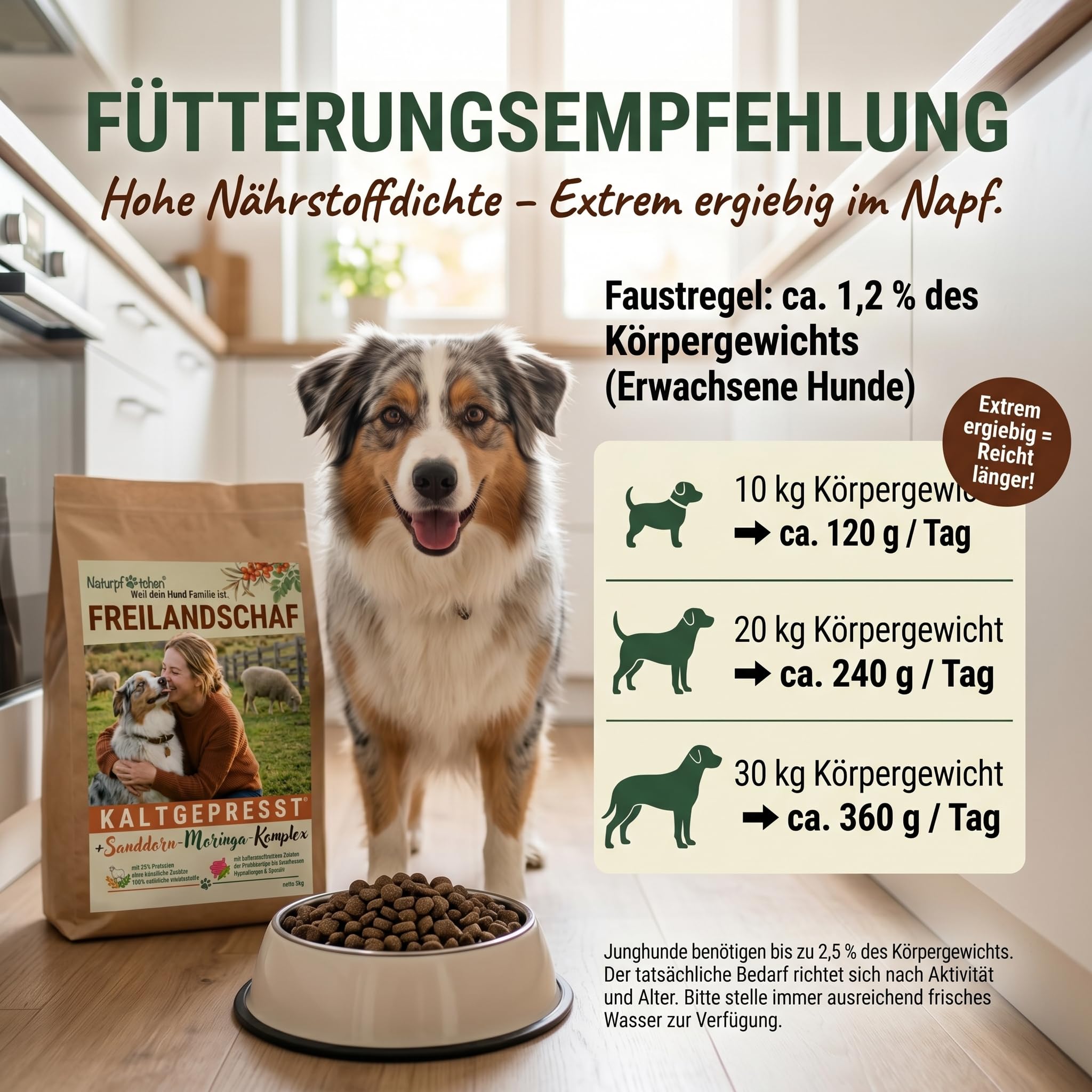 Freilandschaf 4x5kg - kaltgepresstes Trockenfutter - 25% Protein - mit Sanddorn & Moringa – hypoallergen - Ballaststoffreich für eine natürliche Darmunterstützung