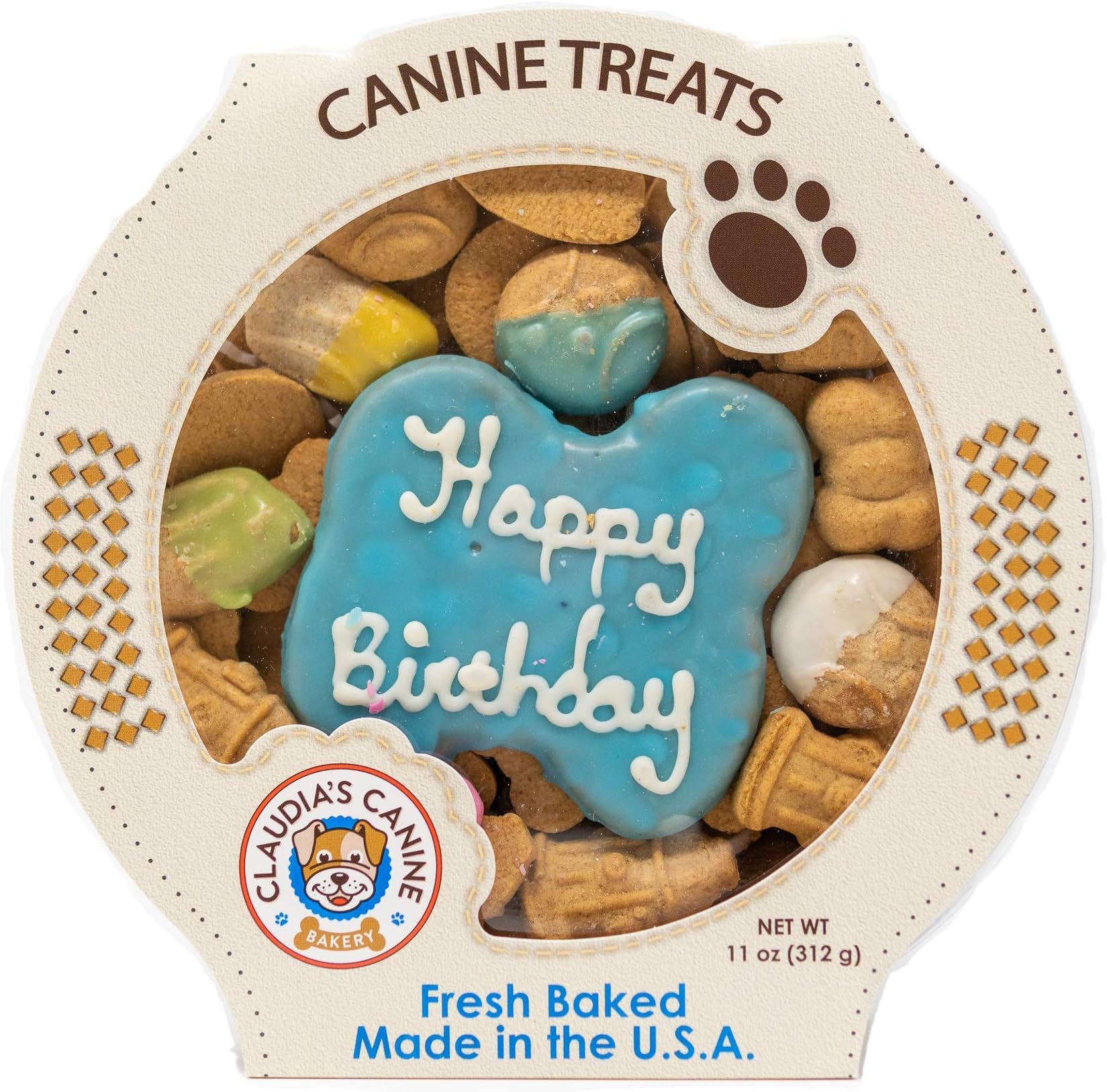 Claudia'S Canine Cuisine Peanut Butter Dog Cookies, 10-Ounce, Happy Birthday, Blue