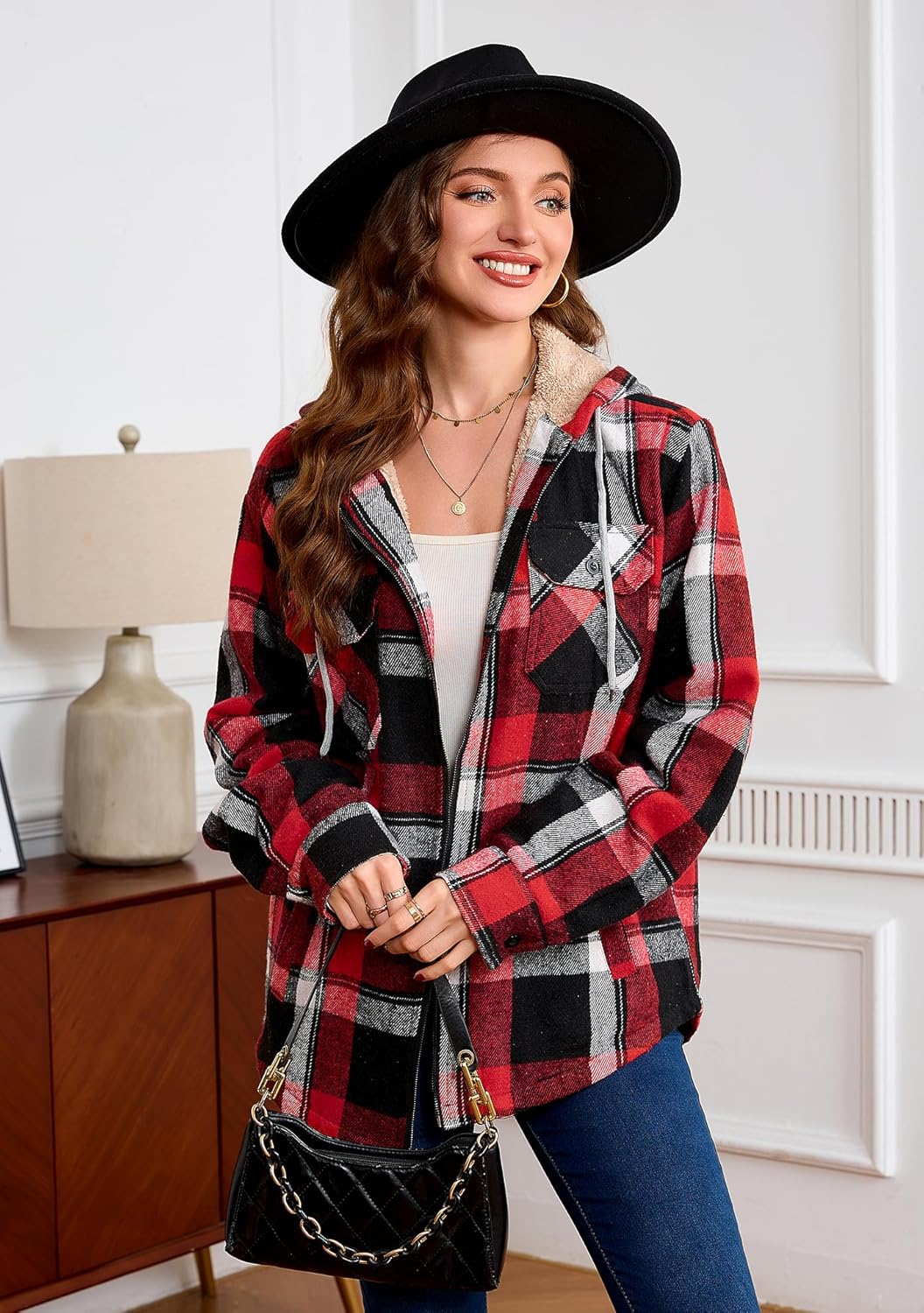 Women's Full Zip Fleece Flannel Jacket Plaid Sherpa Lined Jacket for Women - Image 3