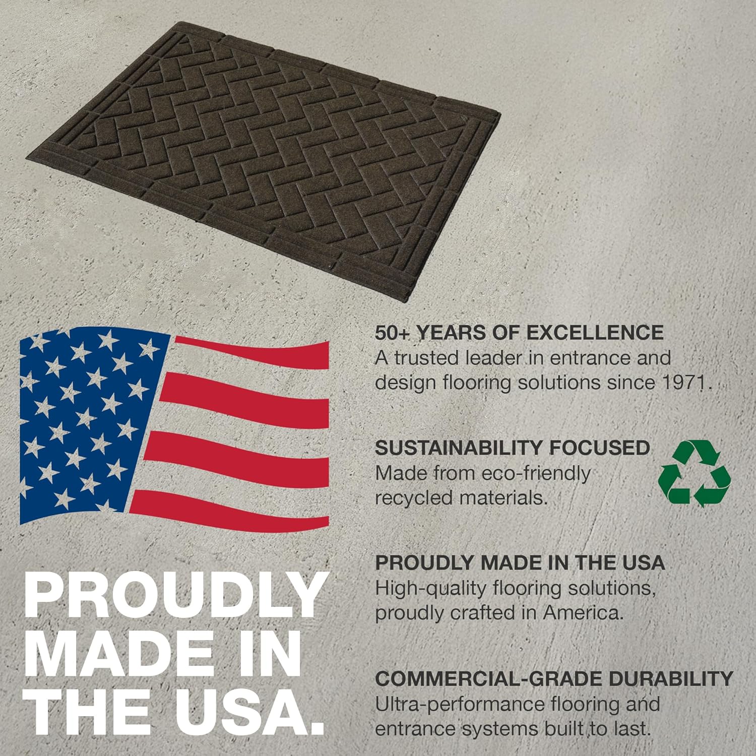 Artisan Entry Front Door Mat - Rubber Back Indoor or Outdoor Entry Rug with Brick Design, Water Absorbing Rug, Made in The USA by Mats Inc, 2' x 3', Walnut