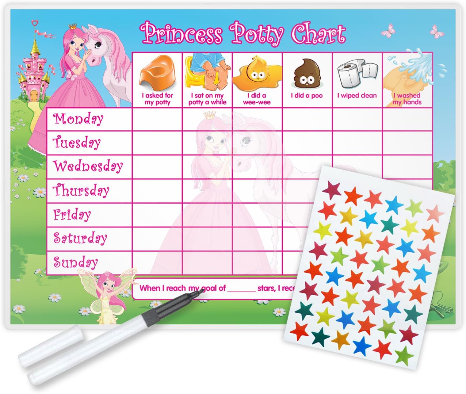 Princess Potty Training Reward Chart (including FREE Star Stickers and Pen)
