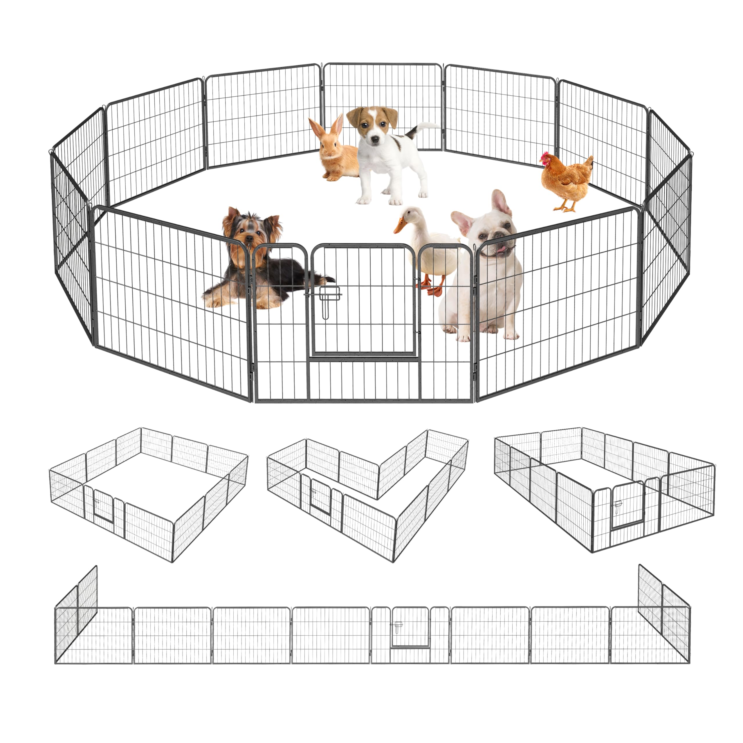 Valla para Perro 12 Piezas 60x80 Cm Parque Perros Exterior/Interior Corralito Perro Plegable Valla para Cachorros Vallas para Jardin Metalicas Negro