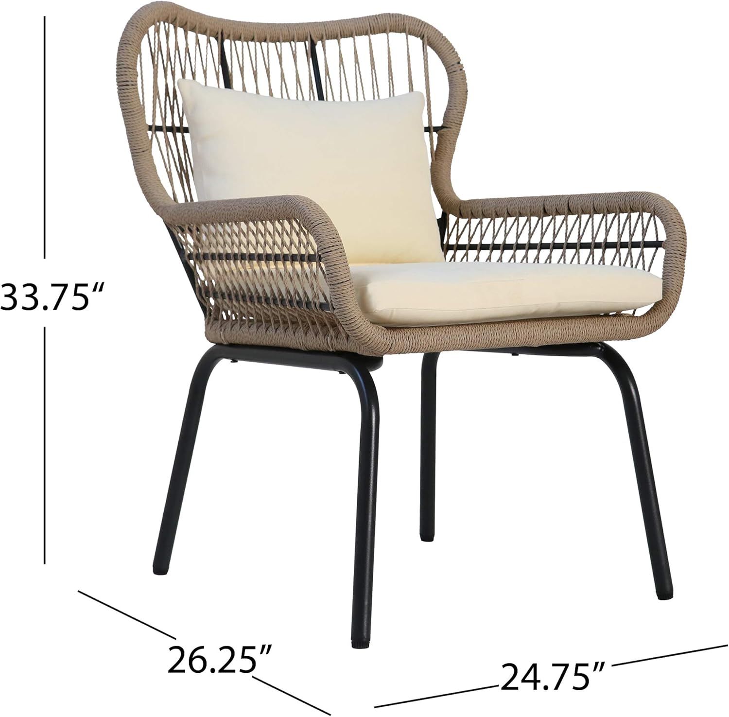 Christopher Knight Home Kimberley Outdoor Club Chairs, Steel and Rope, Cushioned, Boho, Dark Gray, Brown, Beige