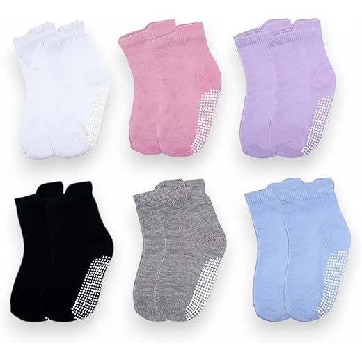 Non Slip Baby Socks for Kids 1-3 Years – Solid Anti Skid Cotton Socks for Toddlers | Non Slip Grip for Boys & Girls 12-36 Months | Everyday Wear | Pack of 6