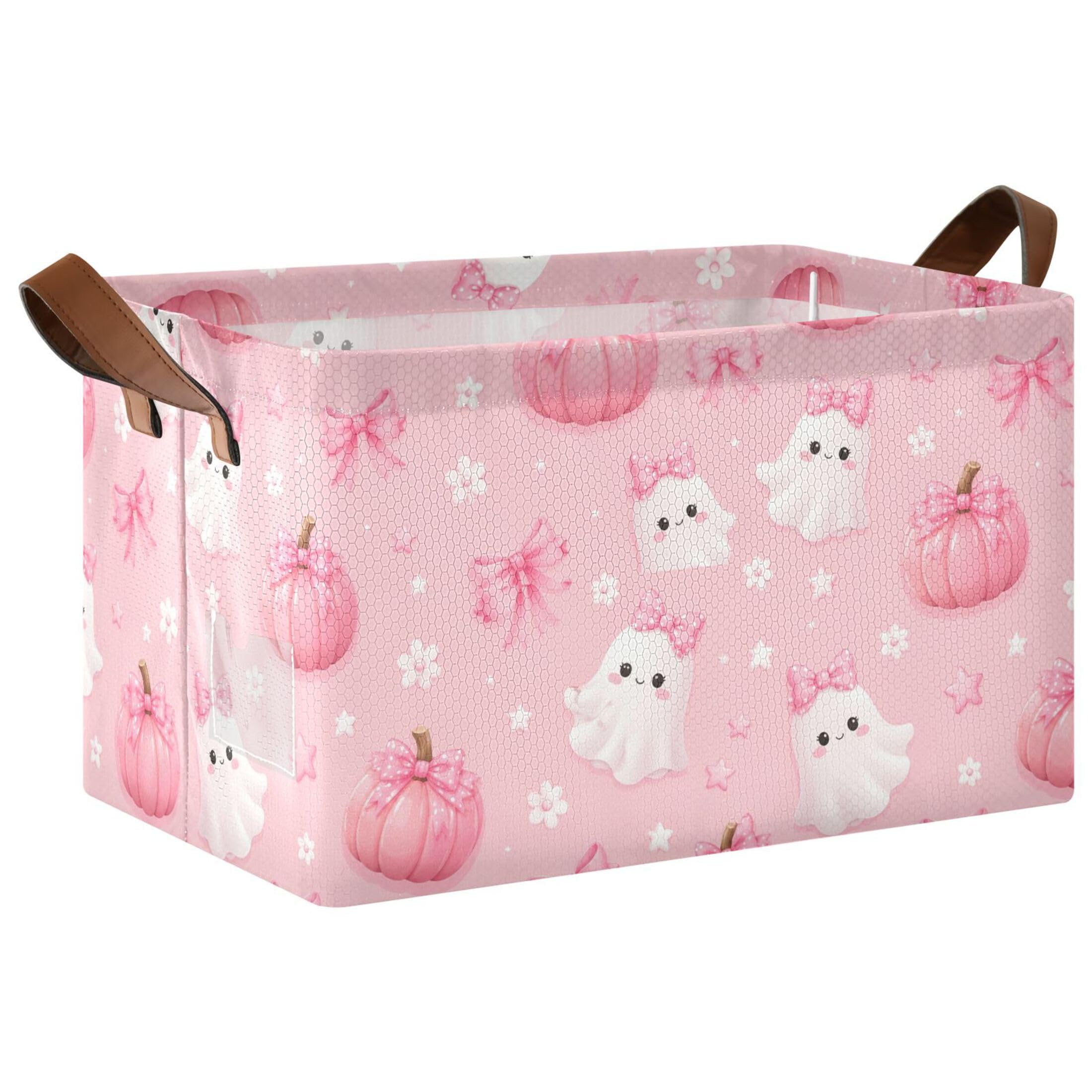 Kutsu Ghosts Foldable Storage Basket Collapsible Bin With Handles For Shelves