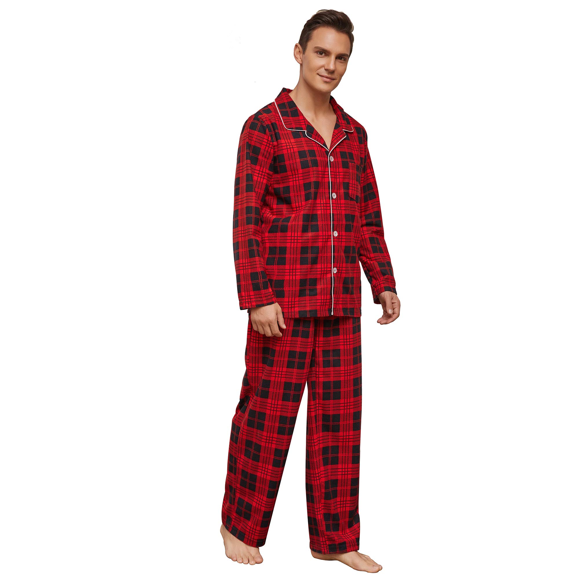 vulcanodon Mens Plaid Pajama Set, Soft Print Pajamas for Men, Lightweight Warm PJS with Pockets-picture-35