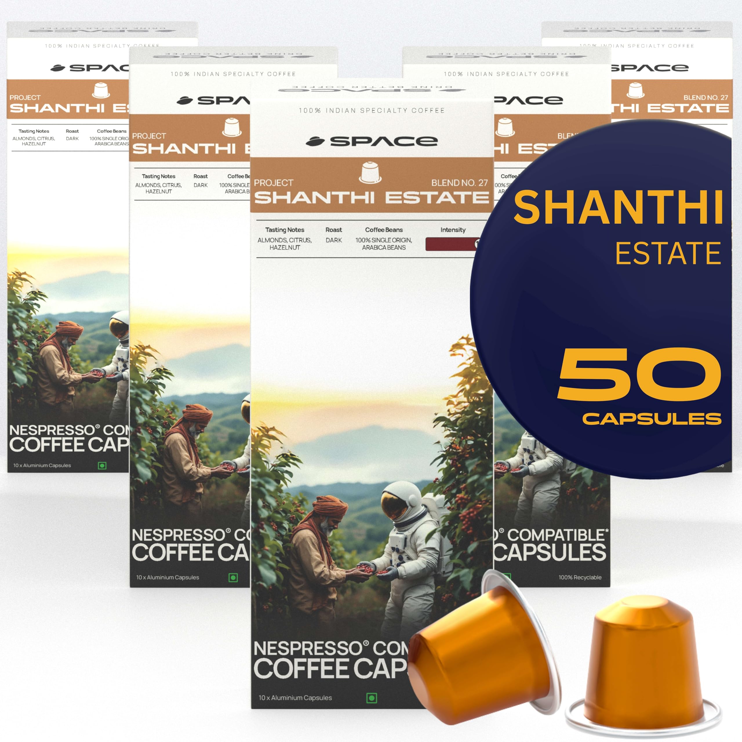 Space Coffee Pods Shanthi Estate Pack of 50 | Nespresso Compatible | Single Origin Aluminium Coffee Capsules-image-2
