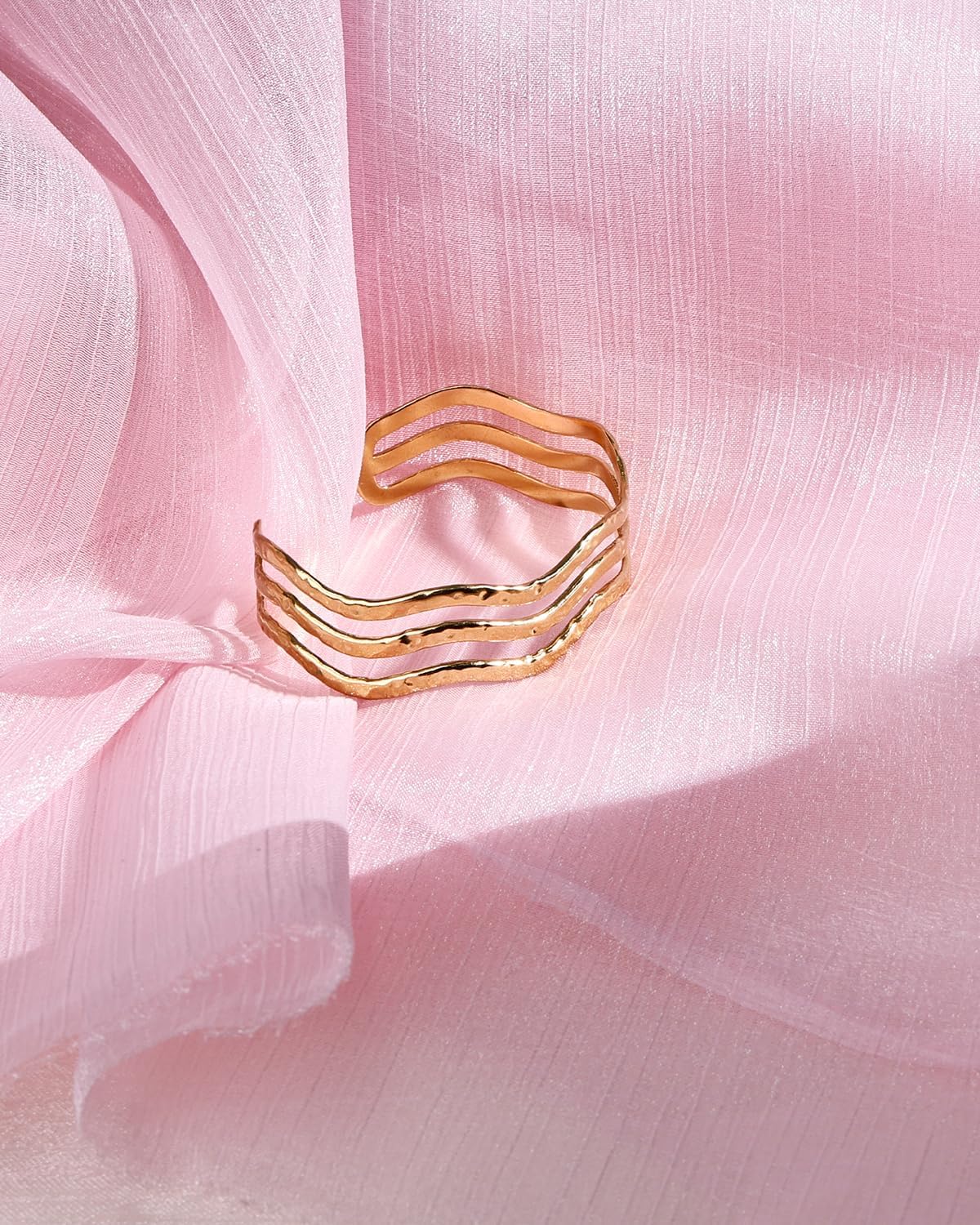 18K Gold Plated Wide Cuff Bracelet for Women with Hammered Finish, Chunky Multi-Layer Cross Wire Open Bangle Adjustable Thick Gold Plated Jewelry Wide Vintage Costume Bangle Bracelets for Women for Daughter Granddaughter Mom Sister Mothers Day Valentine Gift and Christmas - Image 2