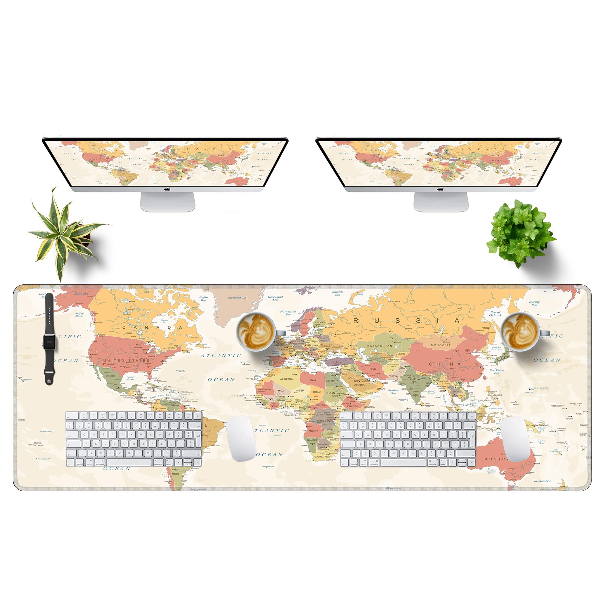 LL-COEUR Weltkarte Große Mousepad mit Vernähte Kanten 140x50x0,3cm Erweitertes Mauspad Tastaturunterlage Large Tischunterlage mit Rutschfeste Gummibasis XXL