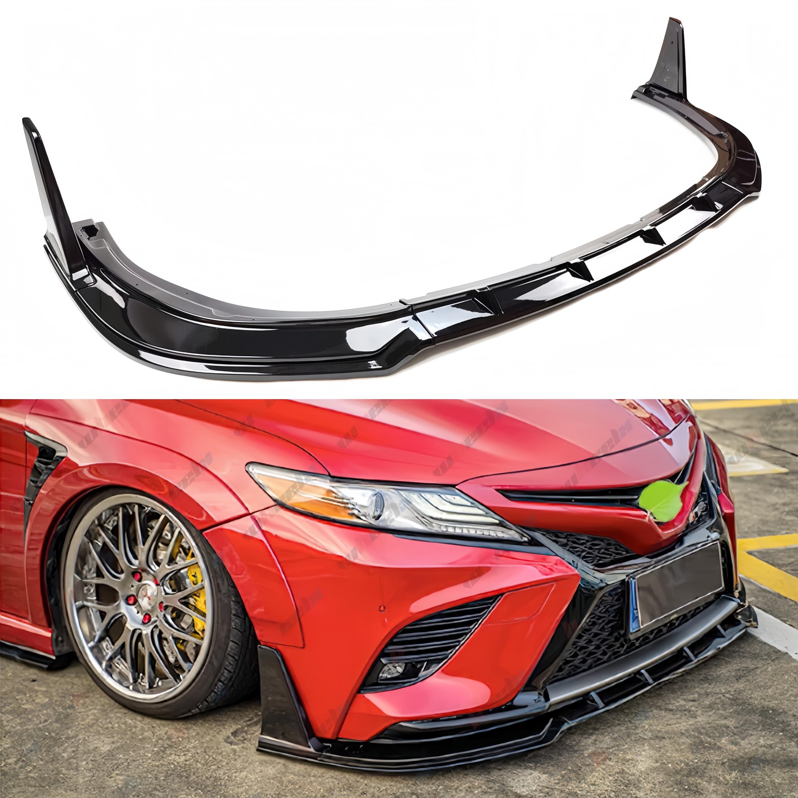 Front Bumper Lip Spoiler Splitter Compatible with 2018-2024 Toyota Camry SE XSE TRD, Air Dam Yofer Style V2 Winglet Lower Chin Spoiler Fit for 18-24 Sedan, Protection Body Kit (Glossy Black)