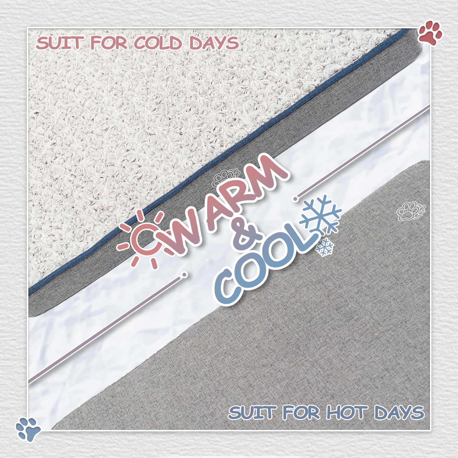 EMPSIGN Cuscino Reversibile per Cane Taglia Grande, fresca e calda, Materassino Impermeabile Tappeto Sfoderabile Lavabile, 90x60x7,5cm, Grigio