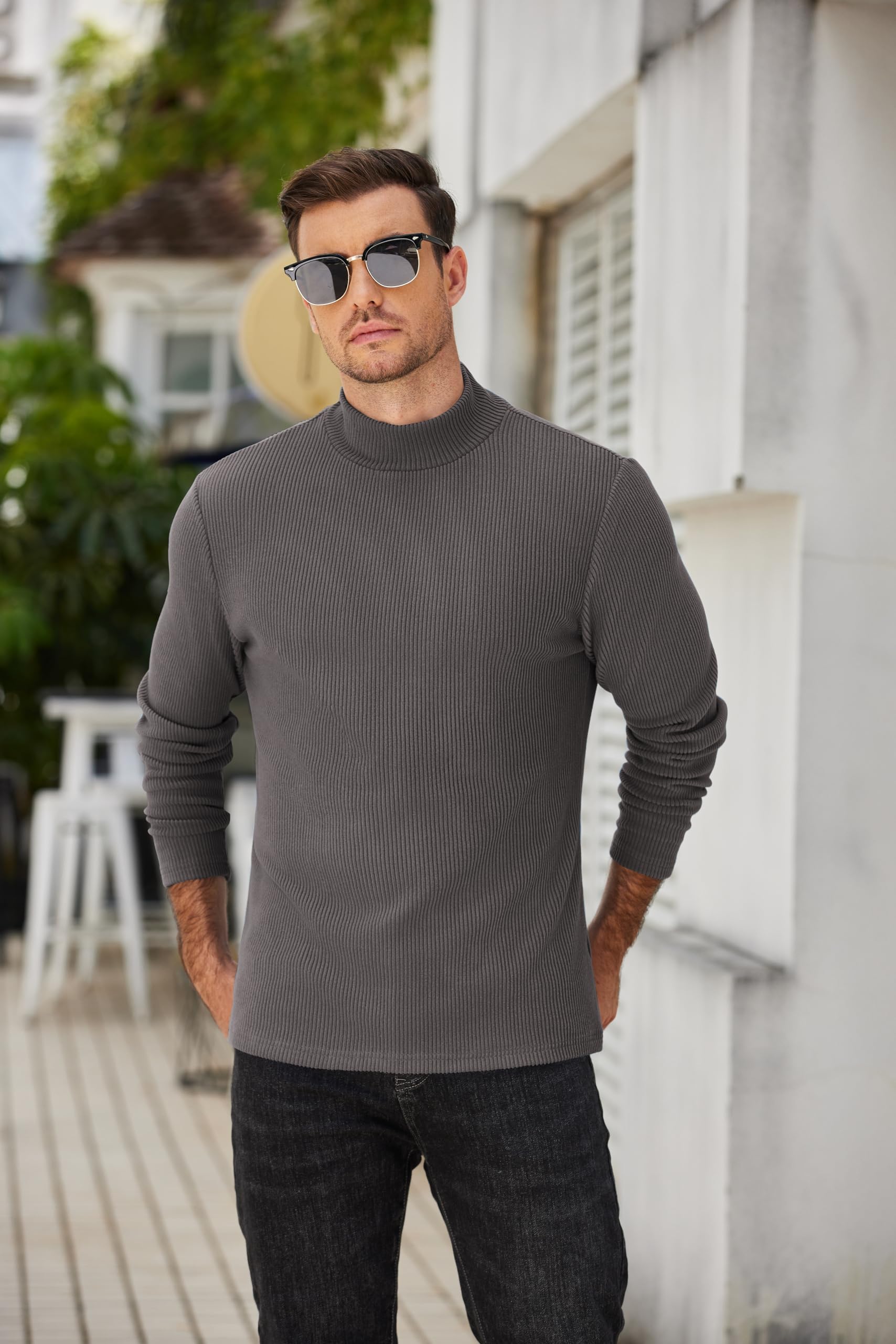 COOFANDY Maglia a Maniche Lunghe da Uomo Collo Alto a metà Dolcevita Sottocamicia Collo Alto Termica Casual Pullover Slim Fit Top Solidi Shirts