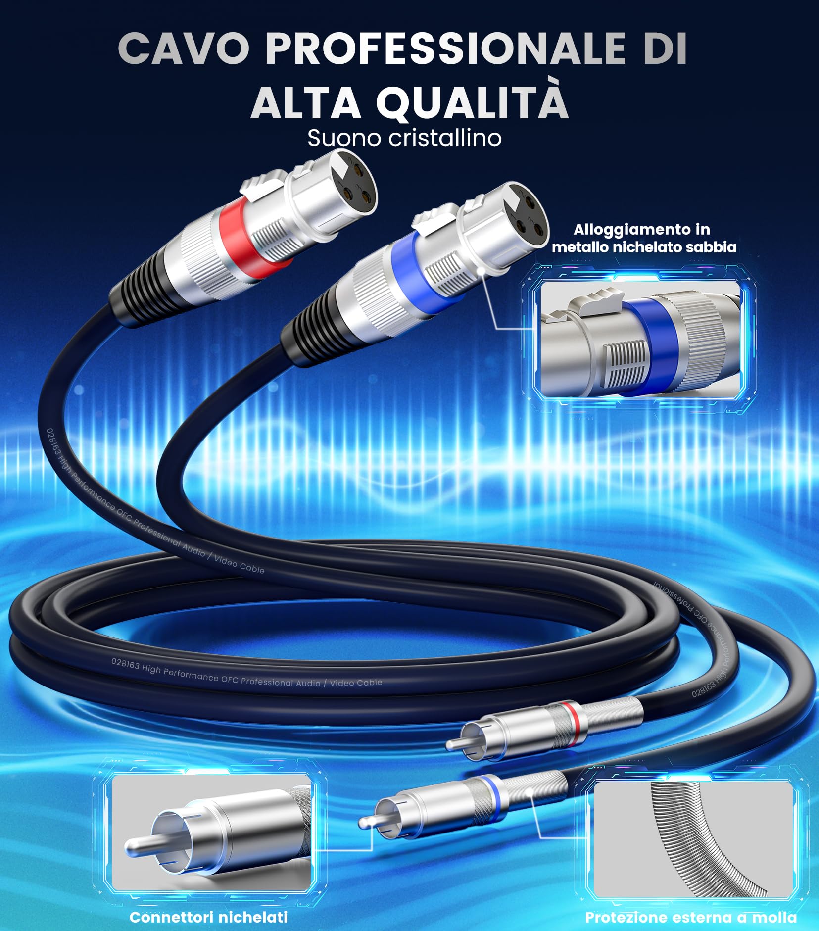 Tisino, cavi stereo audio HiFi, a due uscite, 1,5 m, 2 femmina XLR, 2 maschio RCA, cavo audio