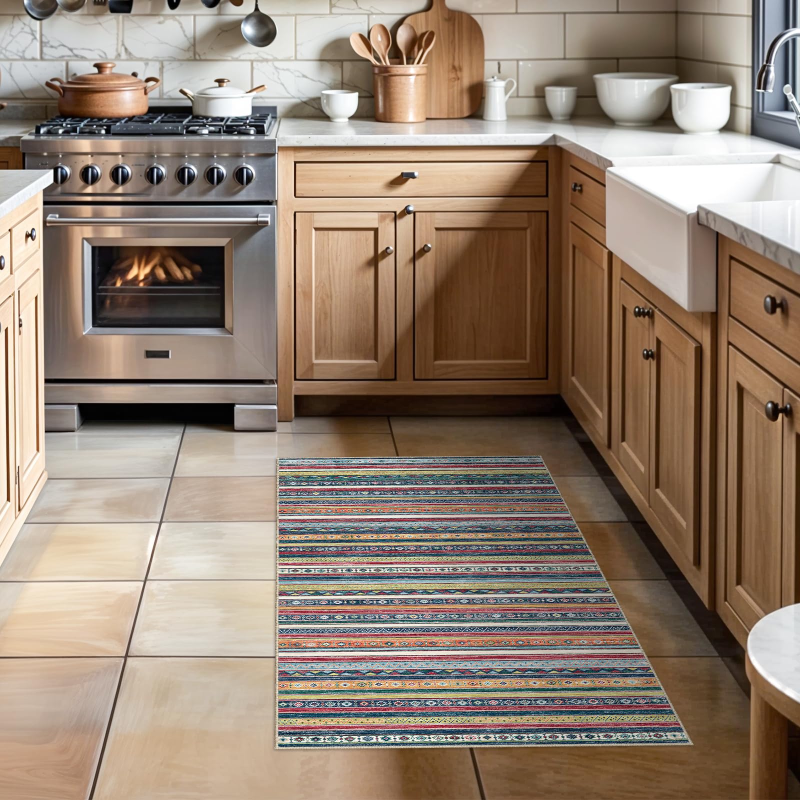 HILORUUG Washable 2x3 Area Rug - Vintage Rugs for Entryway Soft Indoor Carpet for Bedroom Kitchen Low Pile Floor Mat with Non Slip Backing - 2x3 Multi