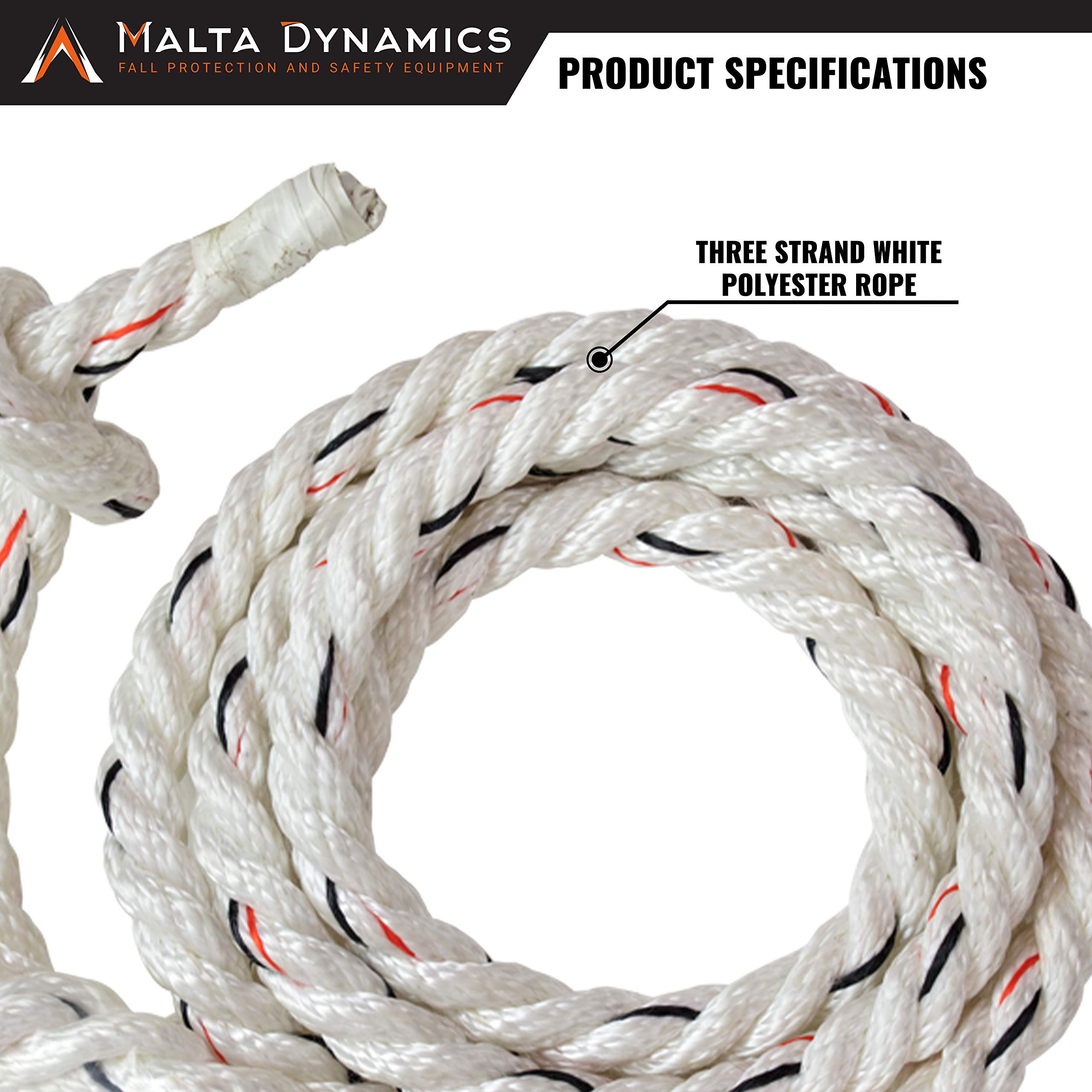 Malta Dynamics 25’ Vertical Lifeline Assembly, 3 Strand Fall Rope, with Shock Absorber