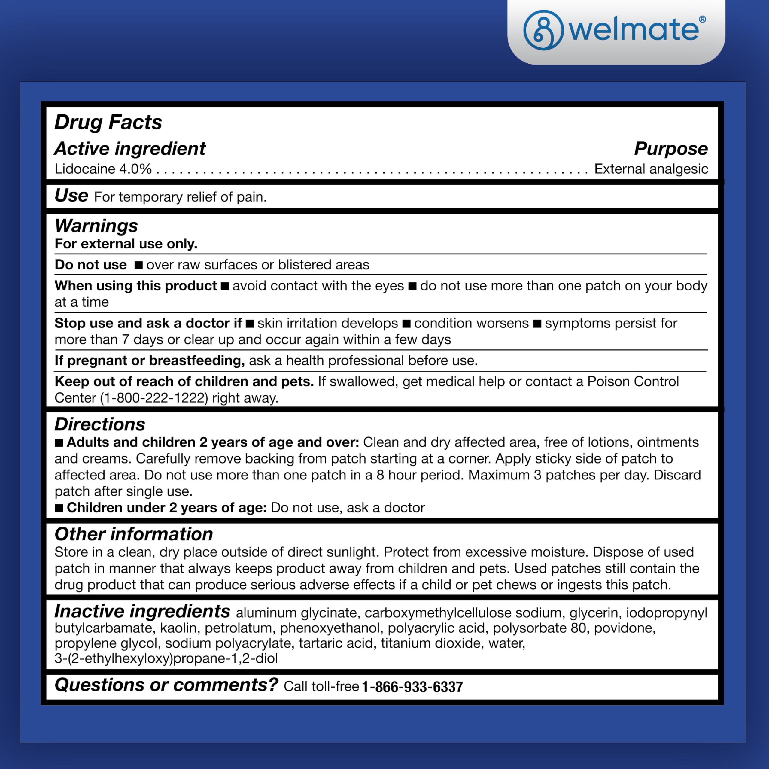 WELMATE 4% Lidocaine Pain Relief Patch Maximum Strength, 30 Count — Amazon image 5