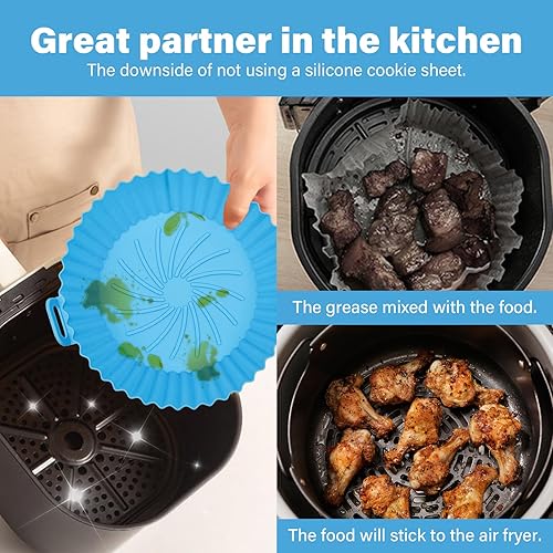 Miniatura 5 de ZHOMA Paquete de 2 forros redondos de silicona para freidora de aire, reutilizables, resistentes al calor y aptos para alimentos, fácil limpieza,
