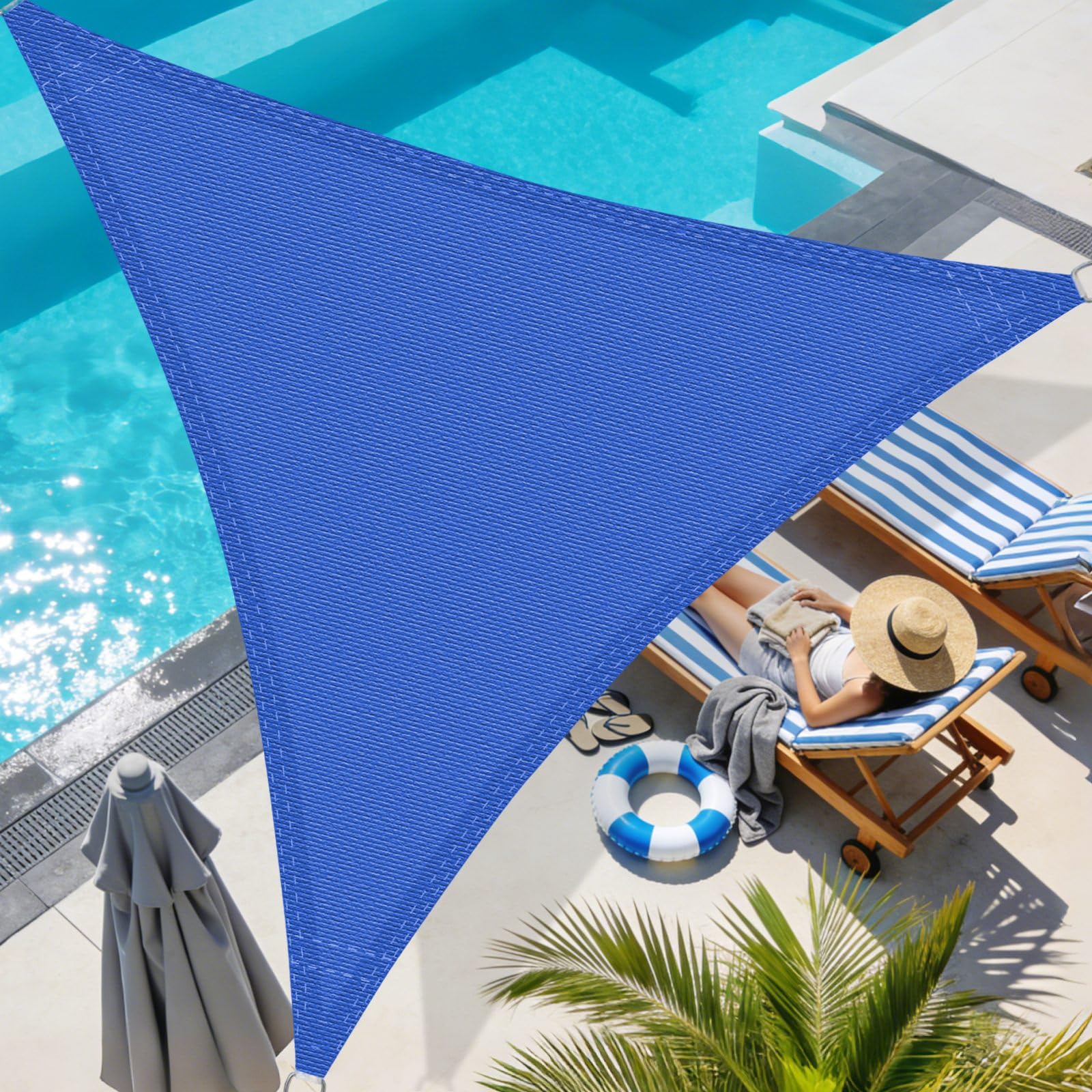 Sun Shade Sail 5x5x5m Triangle Breathable 185gsm HDPE Awning Canopy 95% UV Block for Outdoors Patio Garden Yard Deck Pergola Party With Rope, Blue