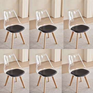 GrandCA HOME Transparente Sillas de Comedor Tapizadas en Tela,Nordicas Sillas Pack 6 para Cocina Comedor Dormitorio (Negro/Cuero)