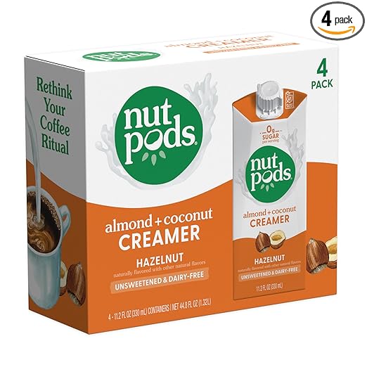 nutpods Hazelnut Creamer - Unsweetened Non Dairy Creamer Made from Almonds and Coconuts - Keto Creamer, Whole30, Gluten Free, Non-GMO, Vegan, Sugar Free, Kosher (4-Pack)