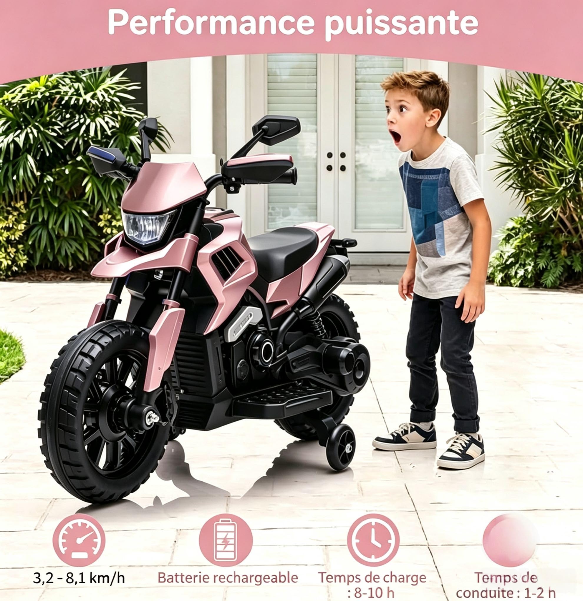 Moto Electrique Enfant Tout Terrain 6V Motocross Phares Musique Klaxon 3-6