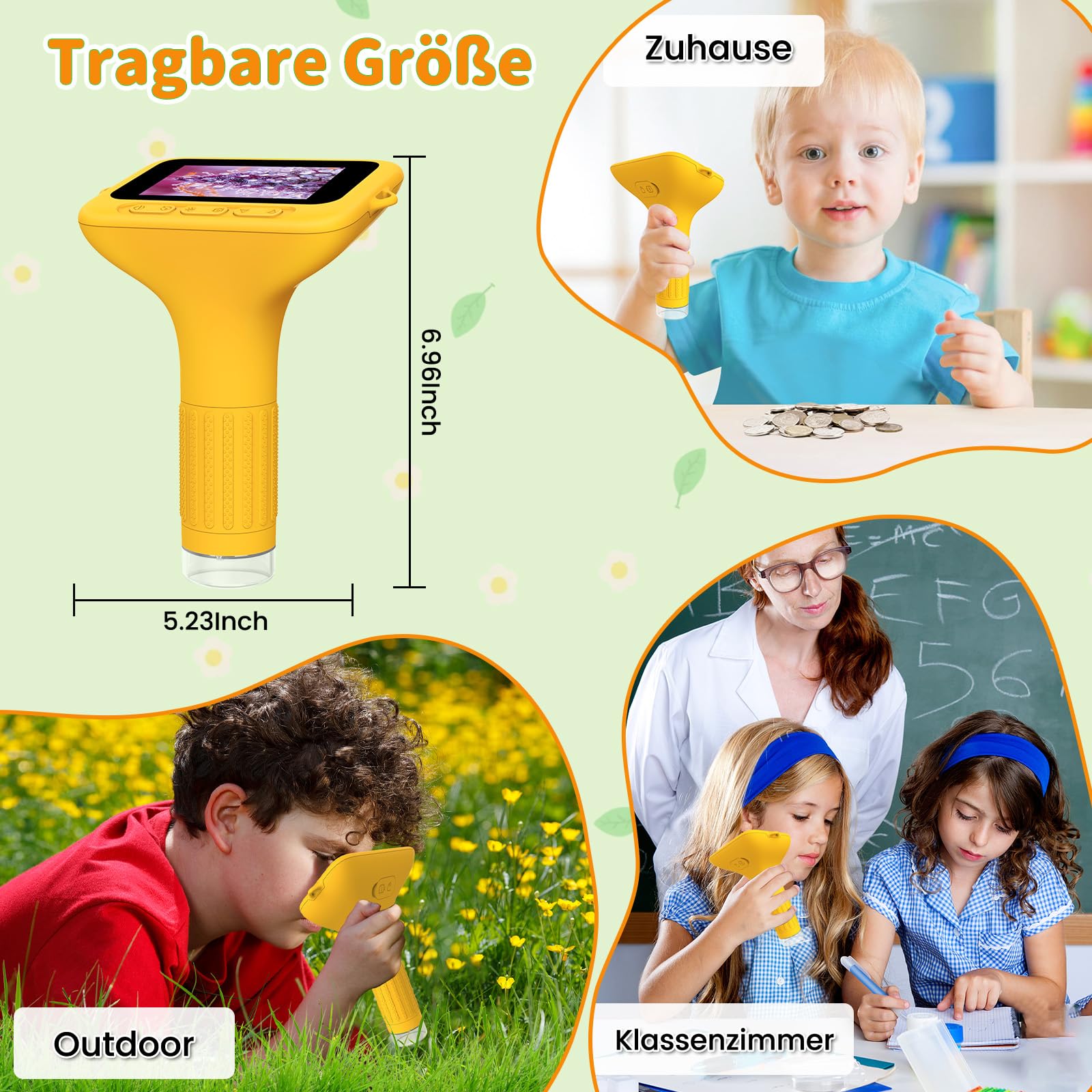 Microscope Numérique pour Enfants avec Écran IPS 3.0 Pouces, Rechargeable, Grossissement 1000x, 8 Lumières LED, Jouet Expérimental et Cadeau Éducatif pour Enfants de 3 à 12 Ans et Adultes