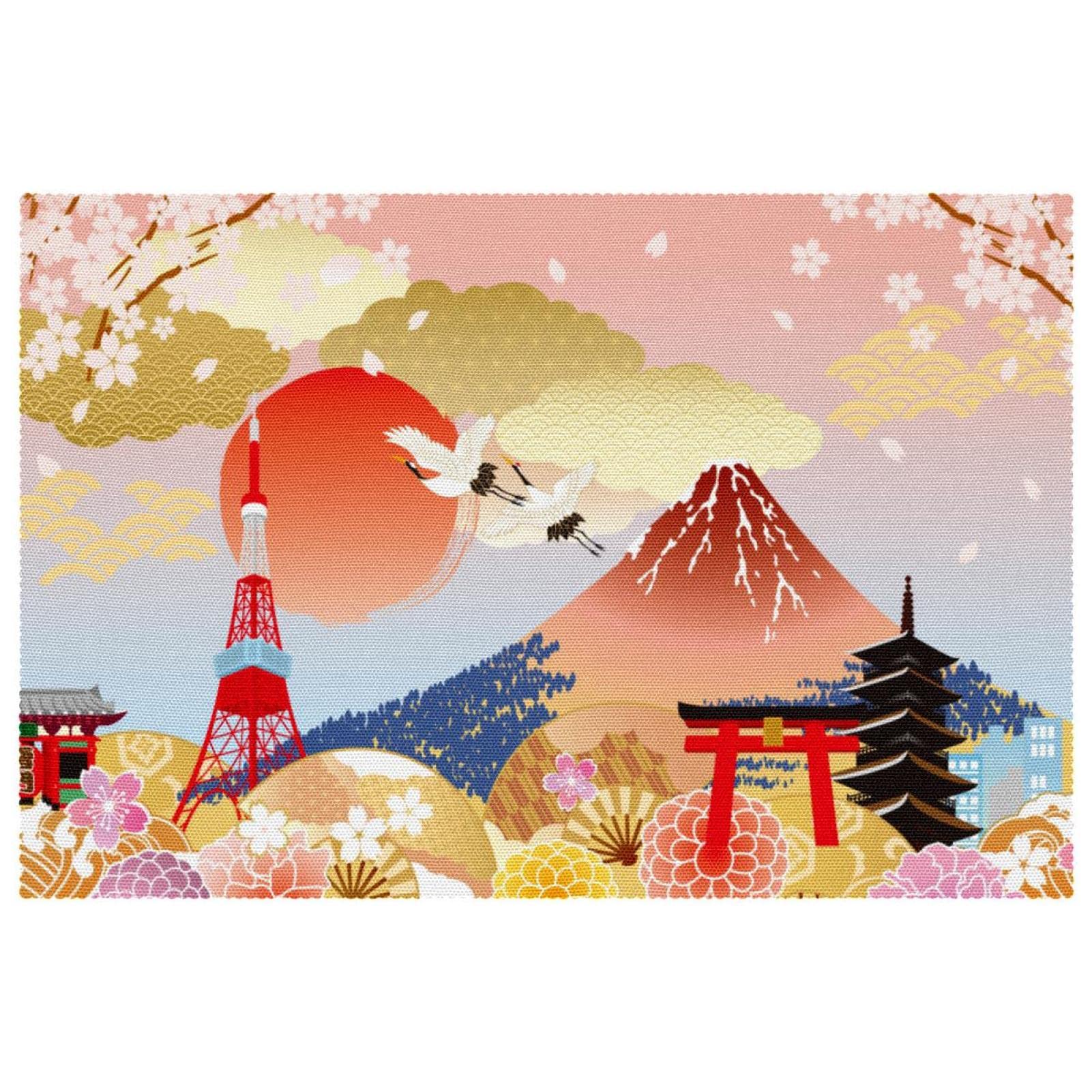 Set de table design temple japonais et Mont Fuji finition soignée
