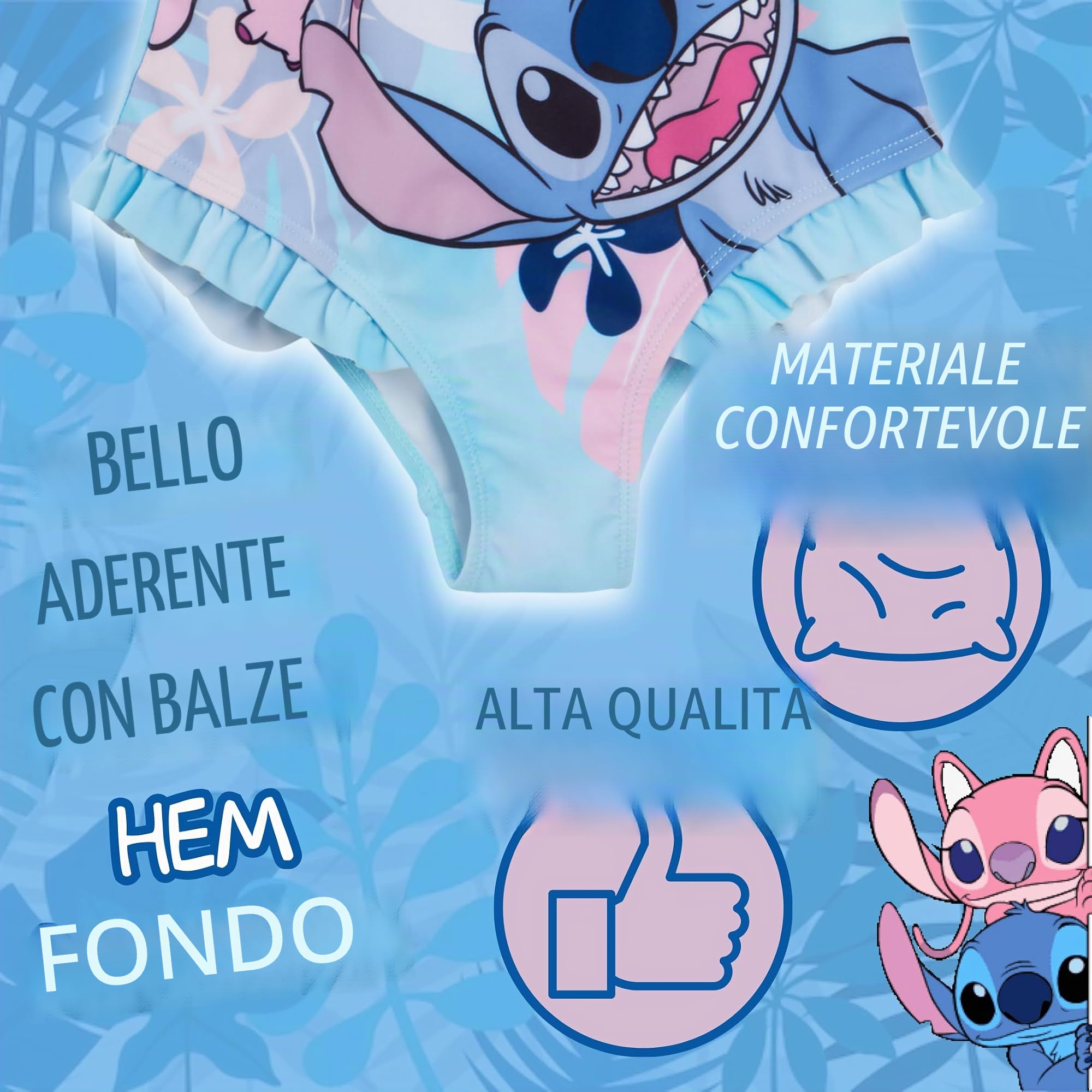 Disney Costume da bagno Stitch per ragazze, costume da bagno Angel Un pezzo per bambini, abbigliamento da spiaggia e piscina.