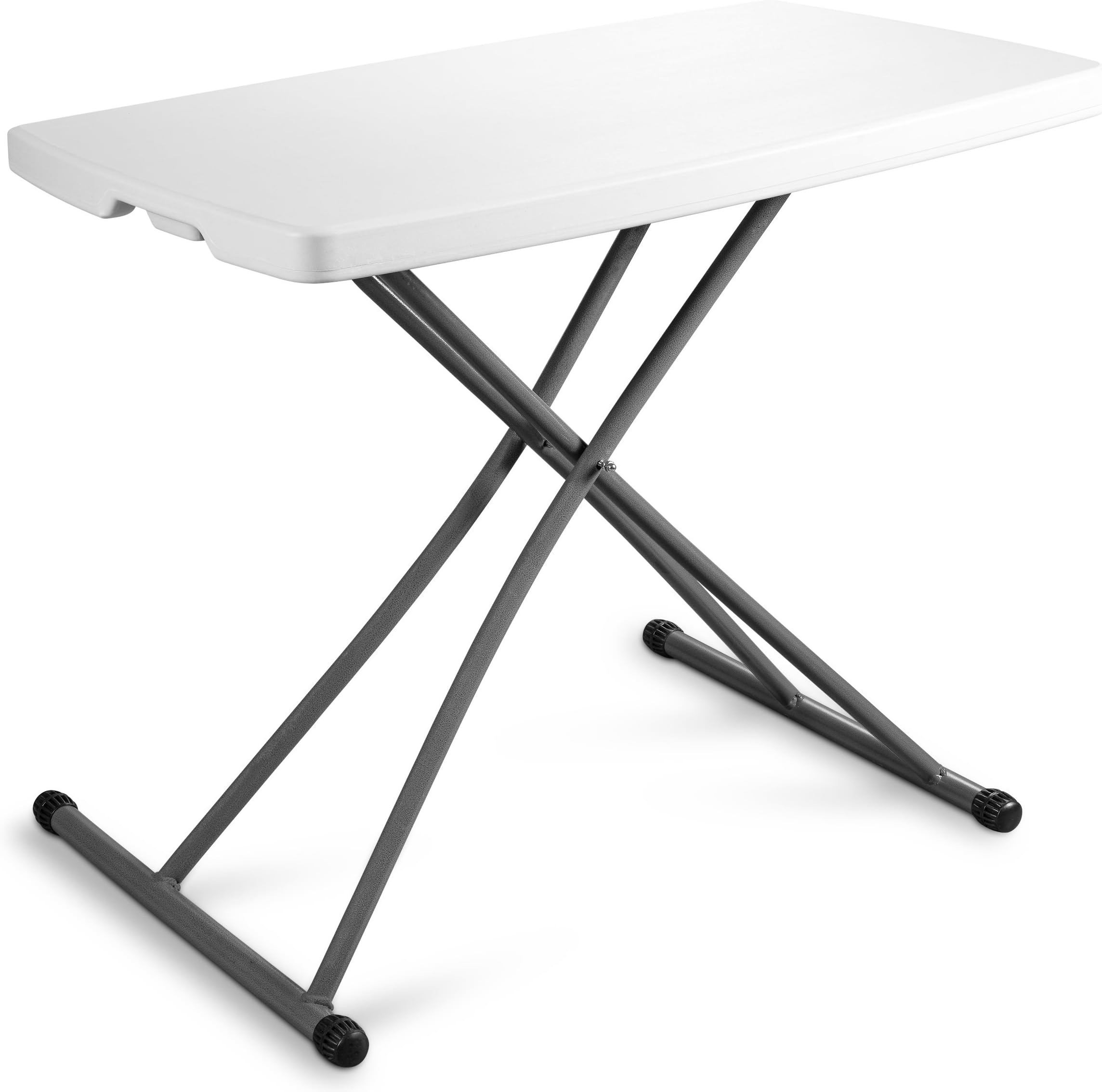 Zimmer Personal Folding Table Sturdy And Durable Steel Frame Legs, 4 Adjustable Heights, Quick Fold up Portable Table, Weather and Impact Resistant For Indoor/Outdoor Use, 30x20-Inch, White