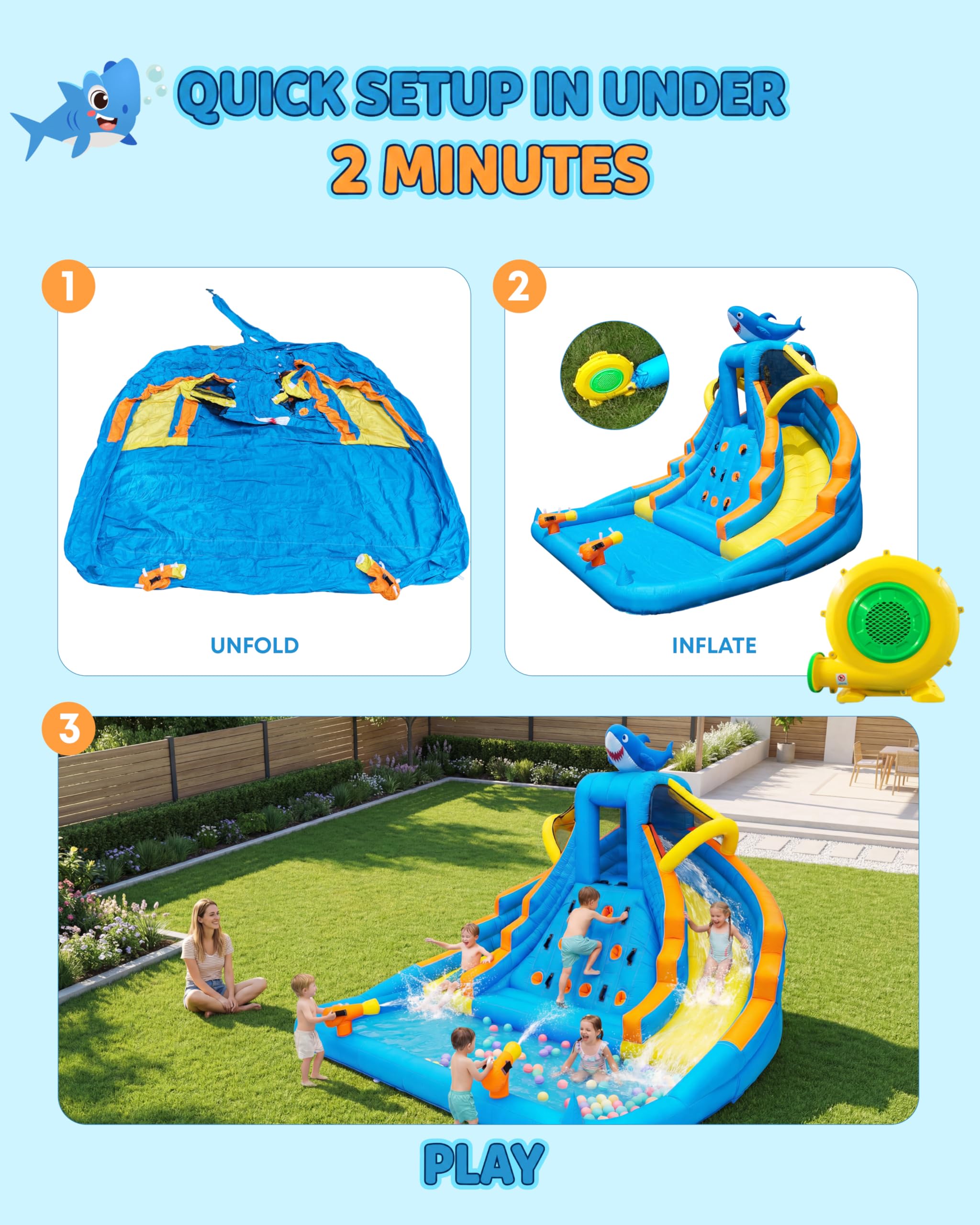 Parque acuático inflable para niños, tobogán de doble carril al aire libre de 4 m con piscina de salpicaduras, pared de escalada, cañones de agua y soplador de 680 W, juego en el patio trasero para