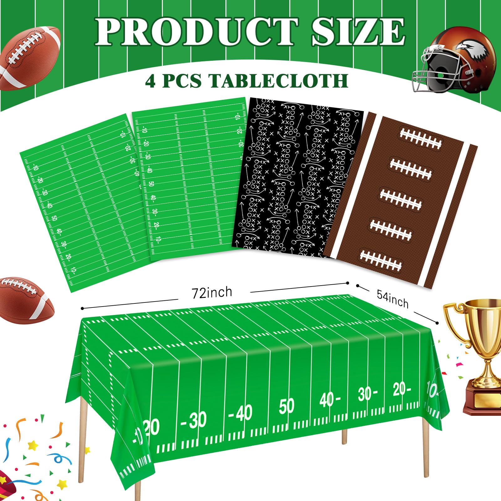 Football Tablecloth 4 Packs, Football Party Decorations, 54