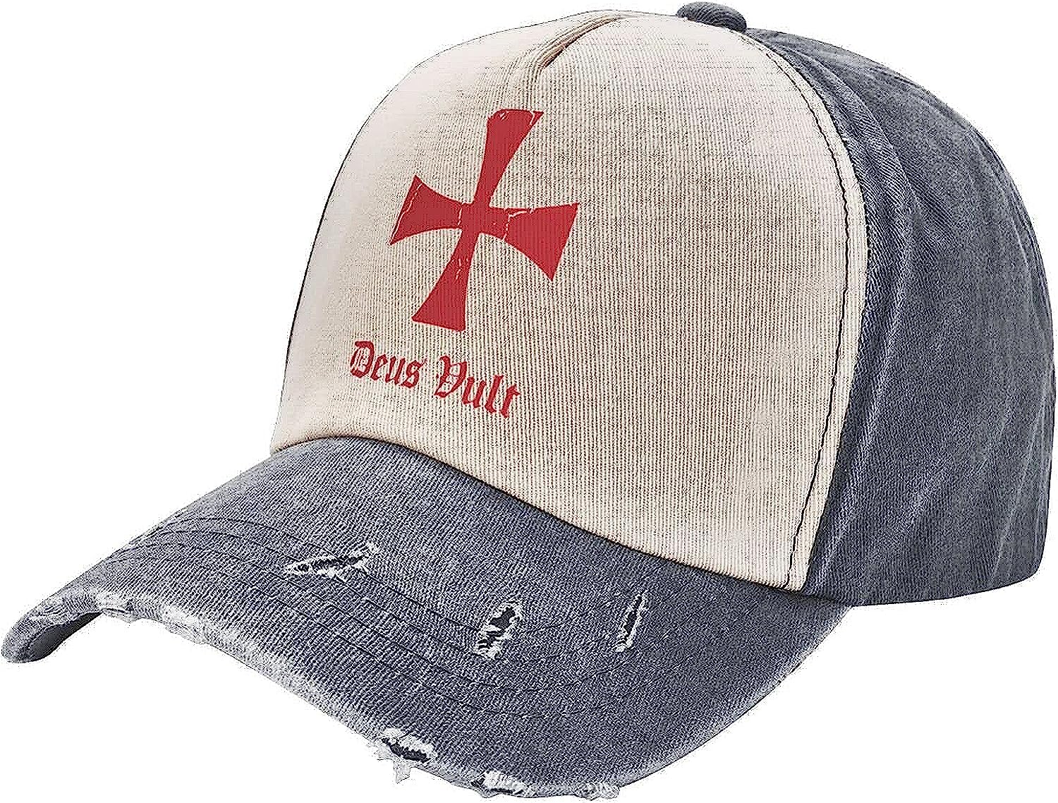 fifbird Deus Vult Knights Templar Cross Hats Distressed Baseball Caps Washed Dad Trucker Denim Cowboy Hat