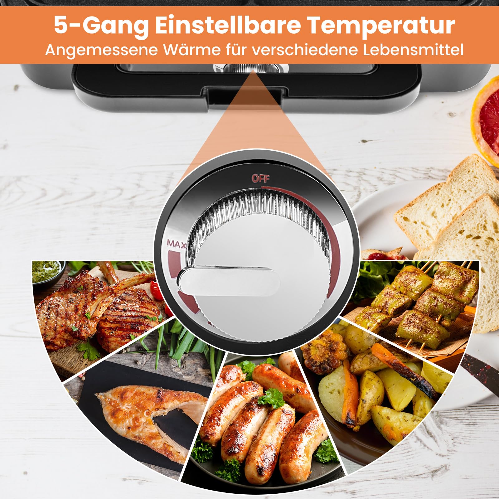GOPLUS 3-in-1 Sandwichmaker, Waffeleisen, Kontaktgrill, 1200W Sandwichtoaster mit 5-Gang-Temperaturregelung, mit abnehmbaren Platten - Antihaftbeschichtung - elektrischer Panini Maker