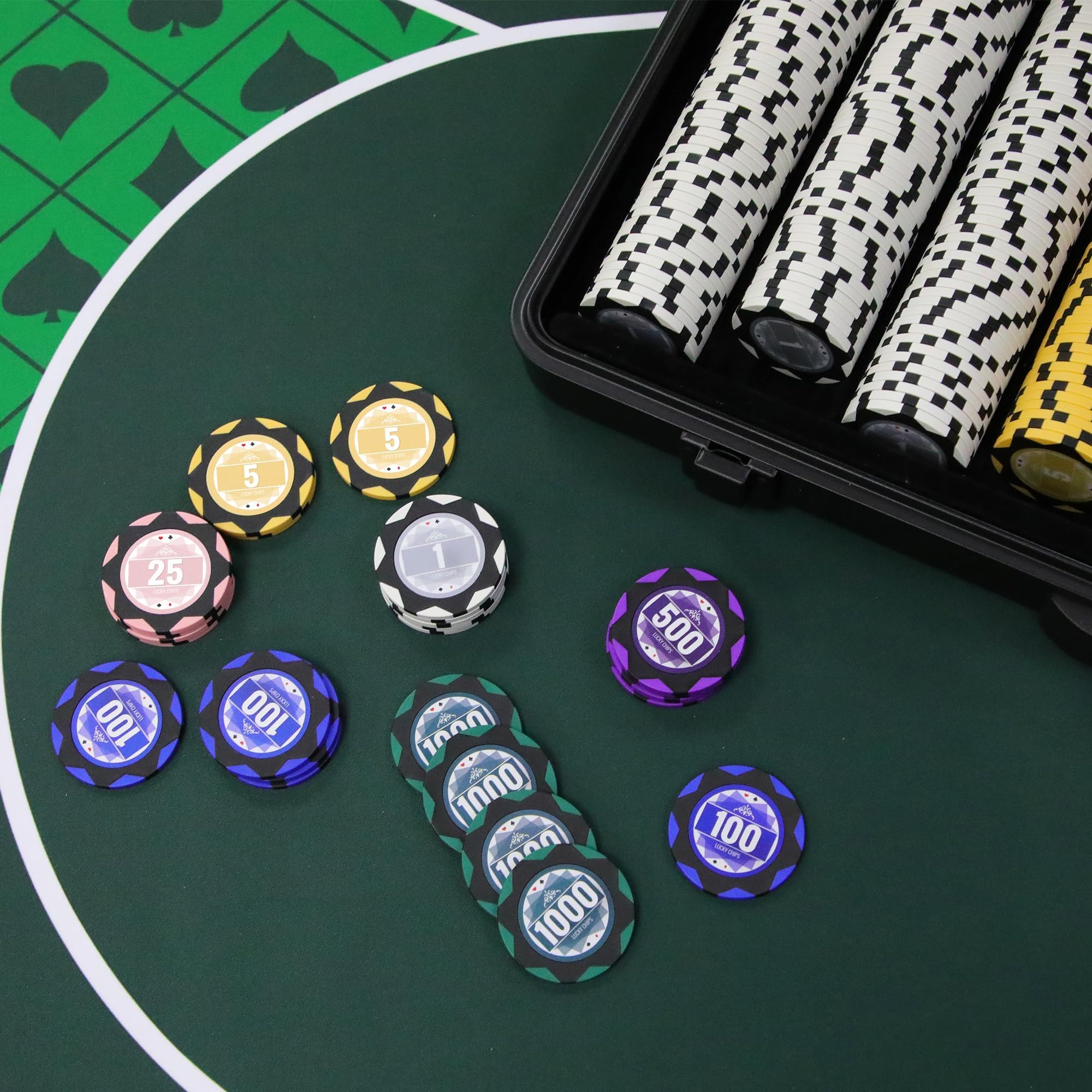 ORIENGEAR Zestaw pokerowy 500 szt. z numerowanymi żetonami glinianymi o gramaturze 14 gramów, zestawy żetonów Texas Hold'em Casino z 2 taliami plastikowych kart do gry, do gier hazardowych w