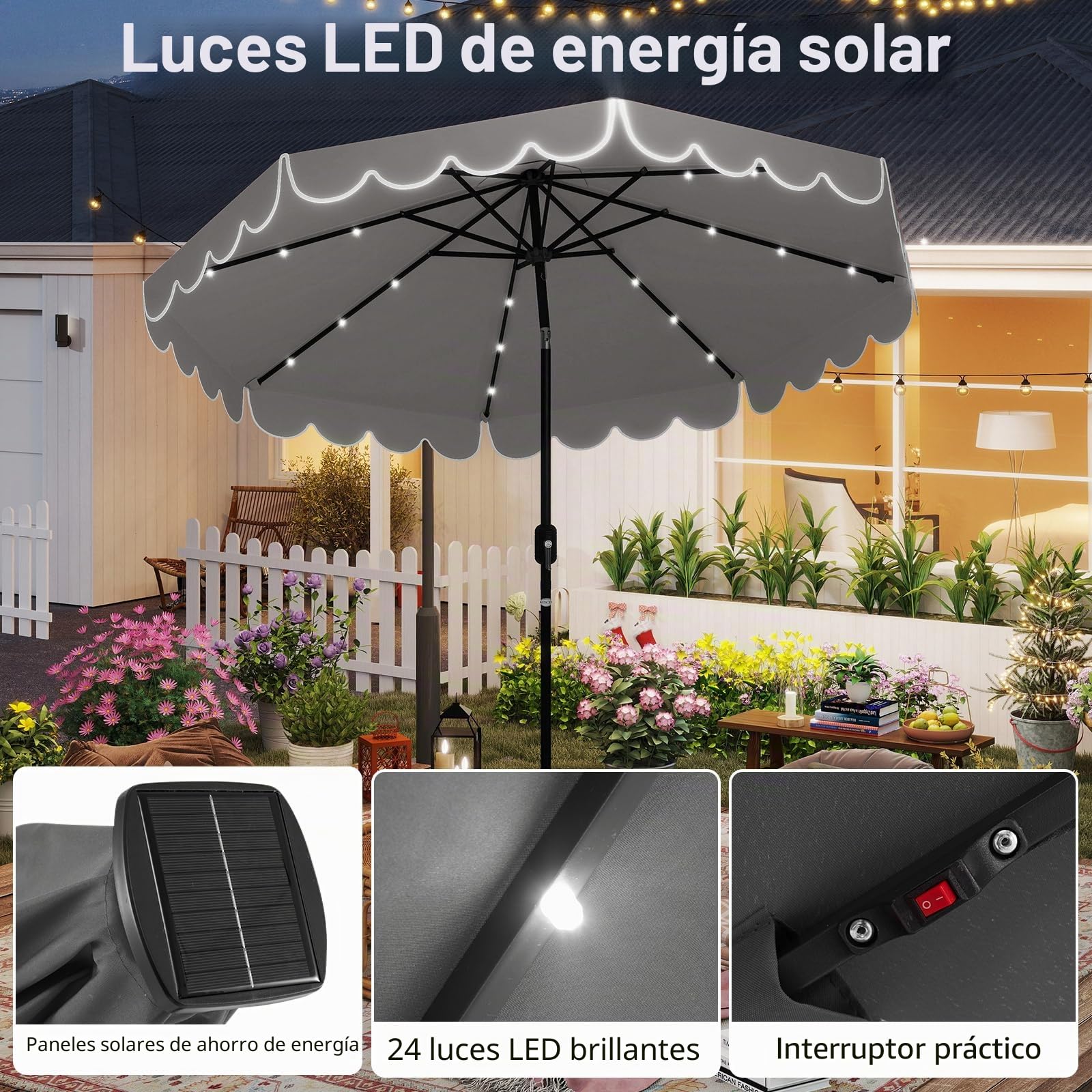 KOMFOTTEU 300 cm Sombrilla Terraza Exterior, Sombrilla de Jardín Inclinable 35° con Manivela y 8 Varillas, Parasol de Mercado para Patio, Balcón, sin Base