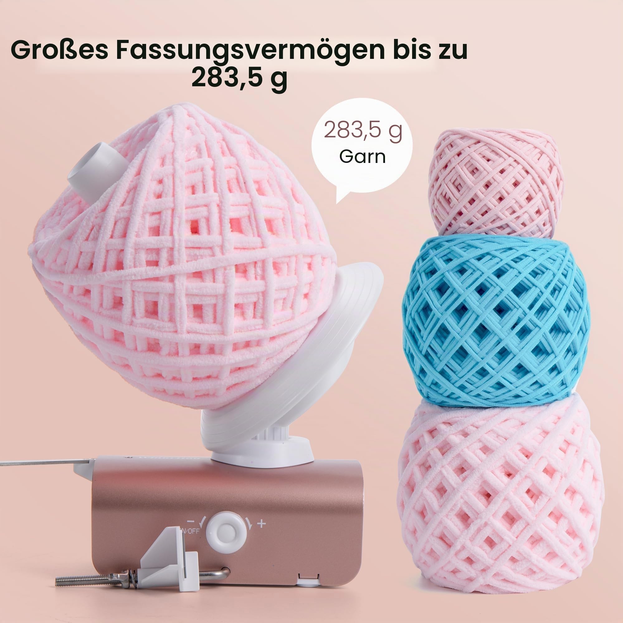 Elektrischer Garnwickler zum Häkeln, Heavy-Duty Garnkugelwickler 10 oz große Kapazität, automatischer Garnkuchenwickler Spinner Roller, Häkelwerkzeuge Zubehör für Strickliebhaber (patentiert