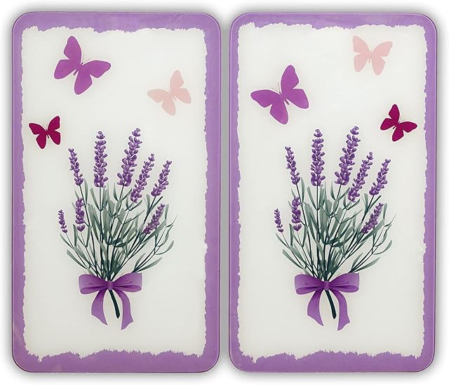 Maximex 2521436500 Universal Cover Plates Lavender Bouquet-Set of 2, for All Types of cookers, Tempered Glass, 30 x 1.8-4.5 x 52 cm, Multicoloured