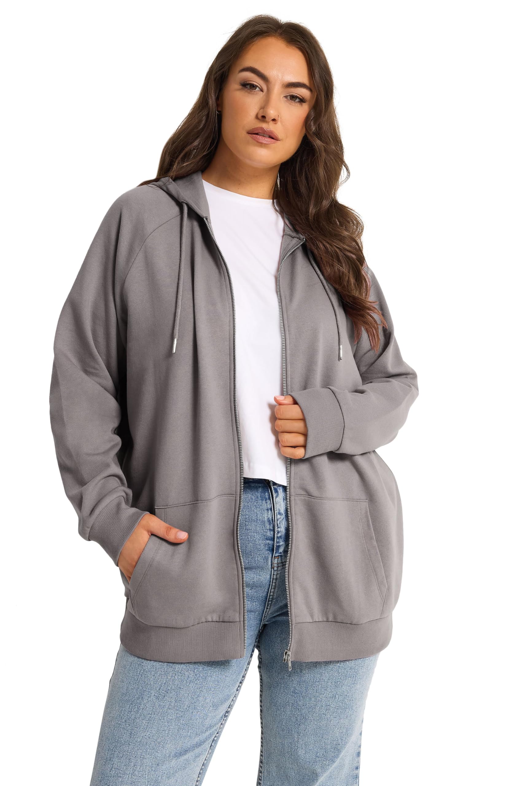 Yours Women's Mid Grey Curve Mauve Purple Essential Zip Through Hoodie - Plus Size Curve