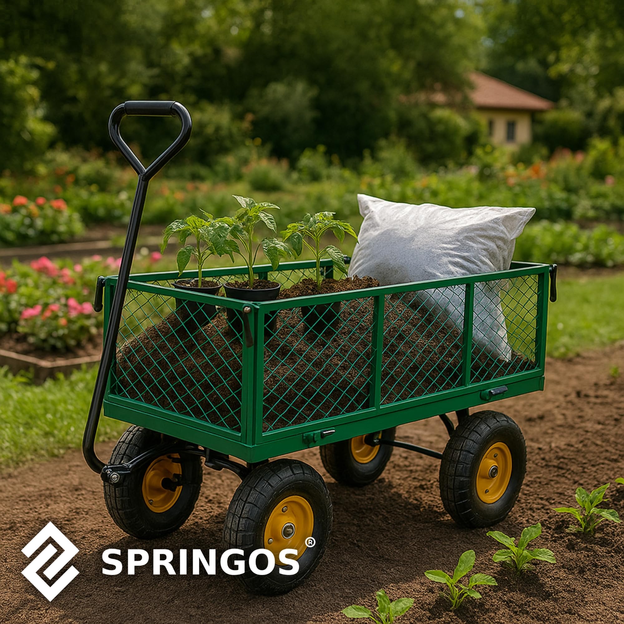 Carrello da giardino pieghevole 250l 400kg trasporto budowlano giardinaggio con bordi apribili springos