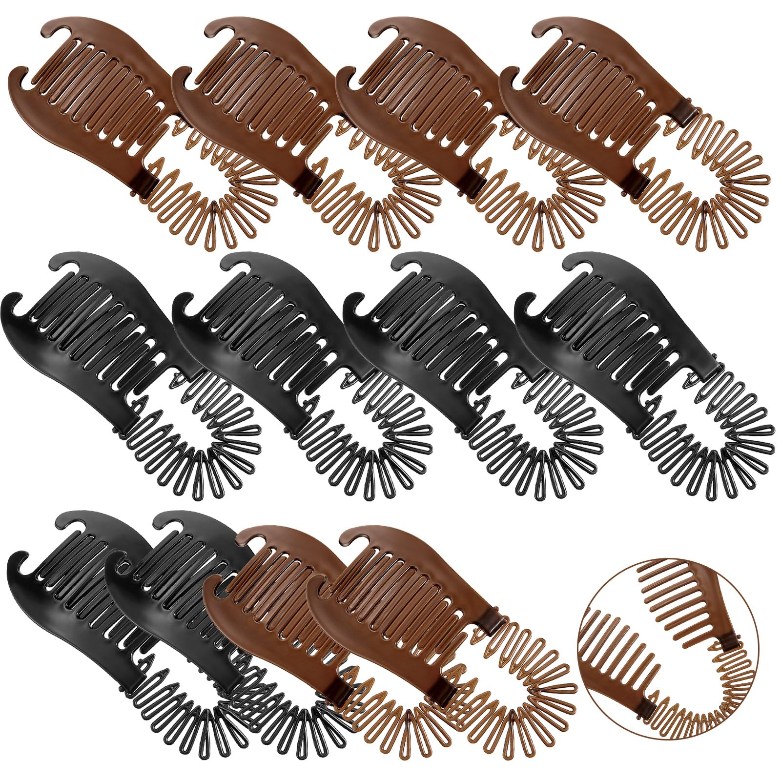 Syhood 12 Pieces Plastic Flexible Interlocking Banana Clips Hair Accessories for Women Girl, 2 Colors - Black and Coffee