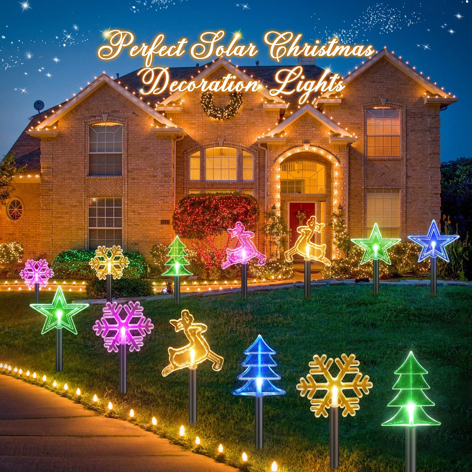 NEEMO 8er-Set Solar Weihnachtssterne – 32 LEDs, 10 Modi, USB-C Aufladbar, IP65, Für Garten, Rasen, Balkon & Weihnachtsdeko Außen