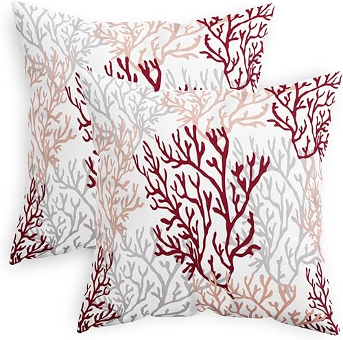 Miniatura 1 de CaliTime Juego de 2 fundas de almohada decorativas de forro polar en tres tonos de árbol de coral marino para sofá, cama, decoración rural, 20 x 20