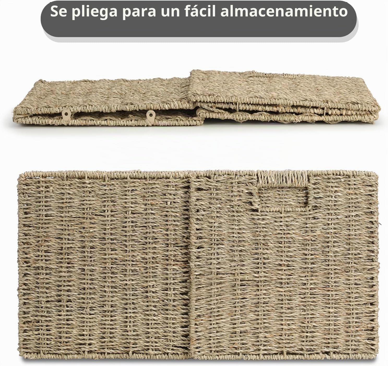 2 Cestas de Almacenaje, Cesta Mimbre Tejidas a Mano Cubo 28CM, Cesta Grande Plegable de Papel de Jacinto de Agua con Asas, Cesto Decorativo para Baño Estanterías Kallax Cocina