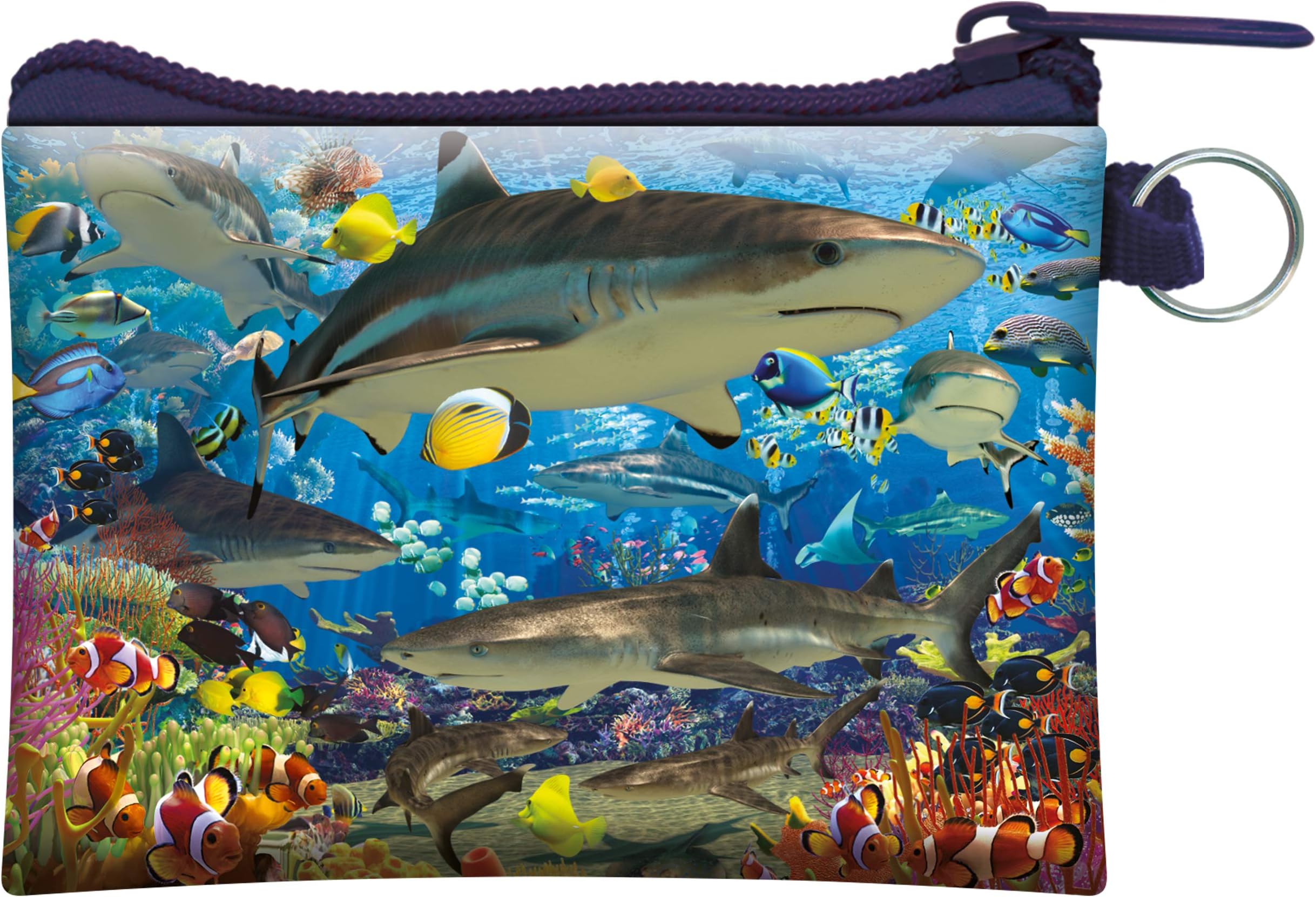 3D LiveLife Coin Purse - Shark Reef from Deluxebase. Lenticular Shark Themed Wallet Featuring Secure Zip, Compact Design for Cash and Card Storage. Perfect Ocean Animal Gift.