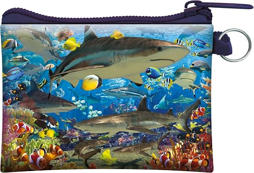 3D LiveLife Coin Purse - Shark Reef from Deluxebase. Lenticular 3D Ocean Purse. Cash, coin and card holder with secure zipper featuring artwork licensed from renowned David Penfound