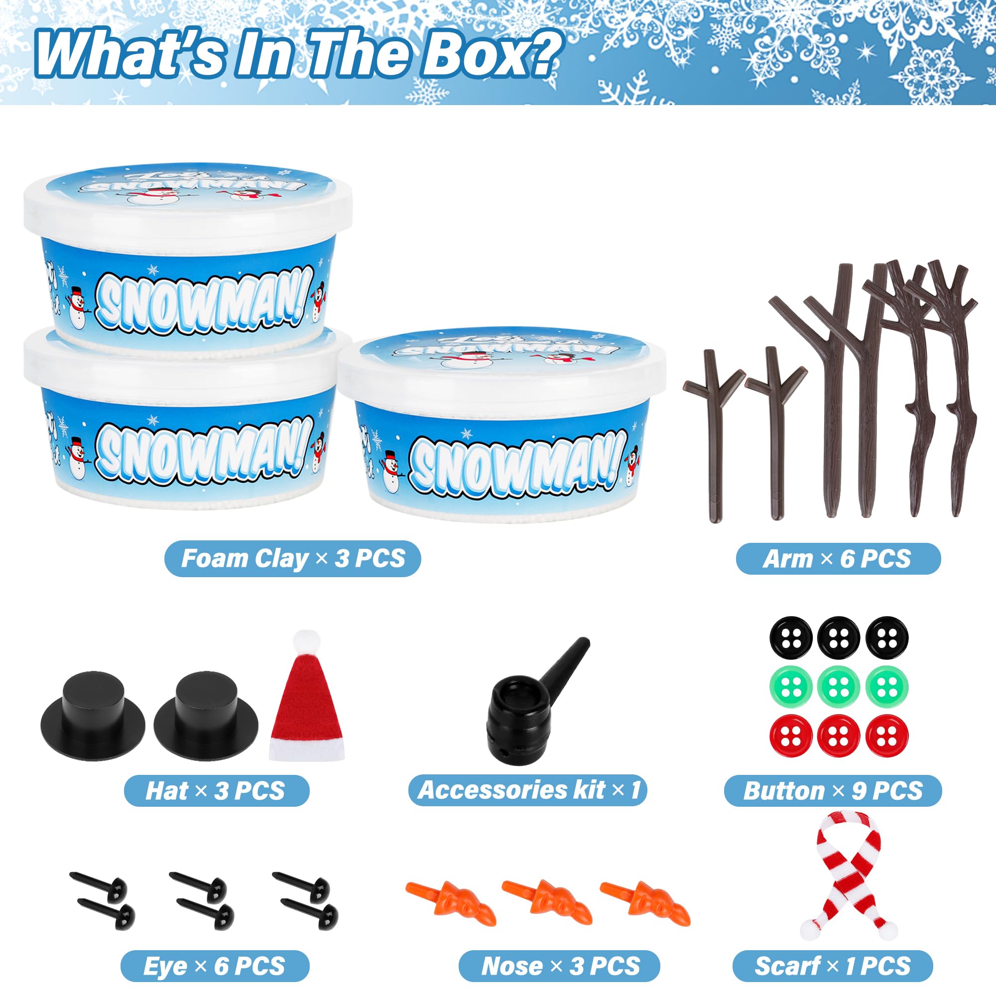 Kit de muñeco de nieve de Navidad, paquete de 3 piezas de manualidades de muñeco de nieve para niños, construye un muñeco de nieve, decoración de interiores creativa para niños, arcilla de modelado de 2