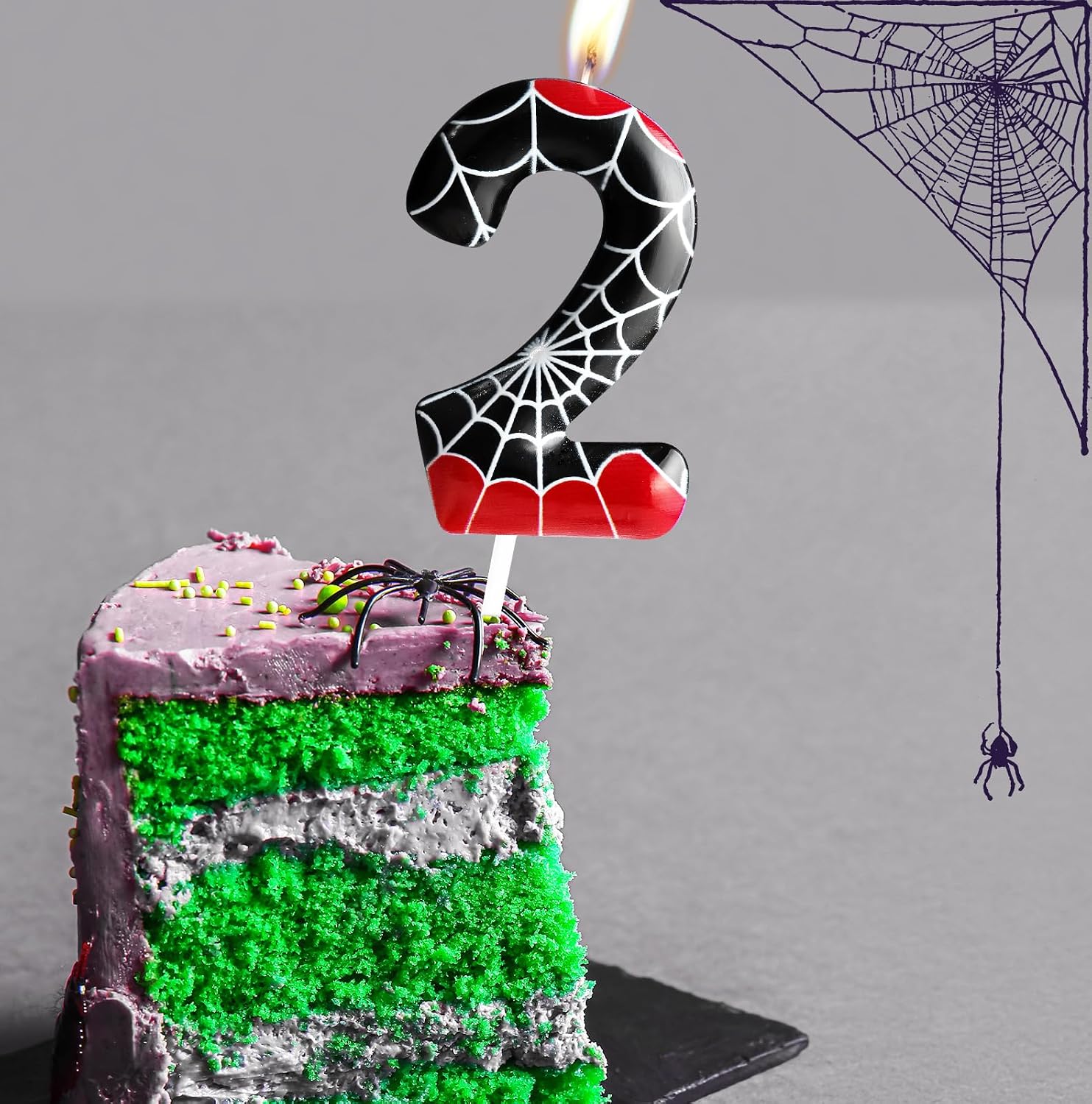 Spiders Candle 5th Birthday Number 5 Candle Black Red Spiders Web Cake Decoration Birthday Party Supplies Spiders Cartoon Themed Cake Topper Decorations for Kids Boy Girl Halloween Party Decor
